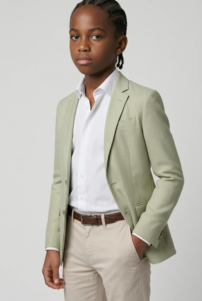 Boys Herringbone Twill Blazer - Kovan - Sage Green - Image 3