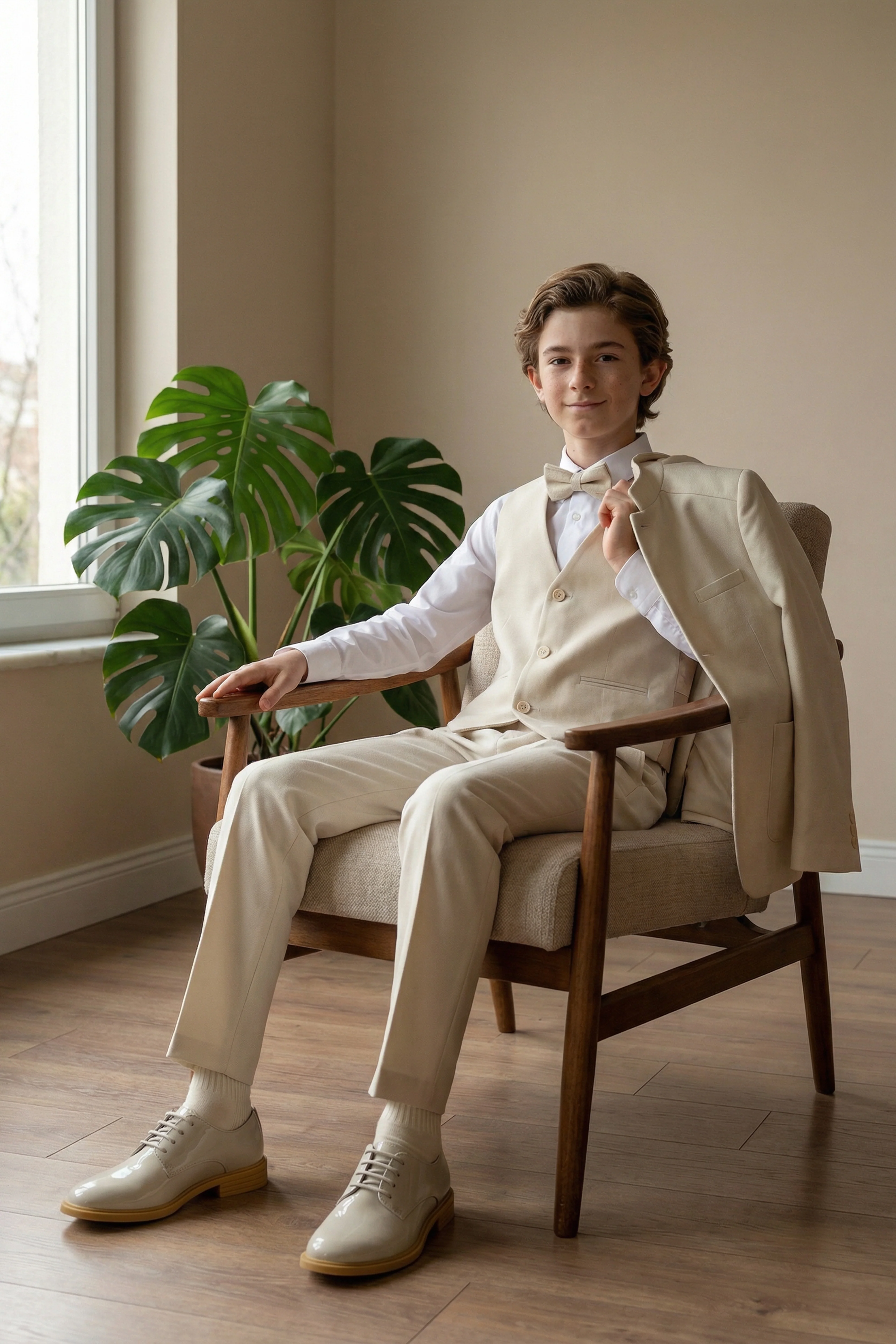 Boys’ Ivory 6-Piece Ottoman Formal Suit with Mandarin Collar - Image 6