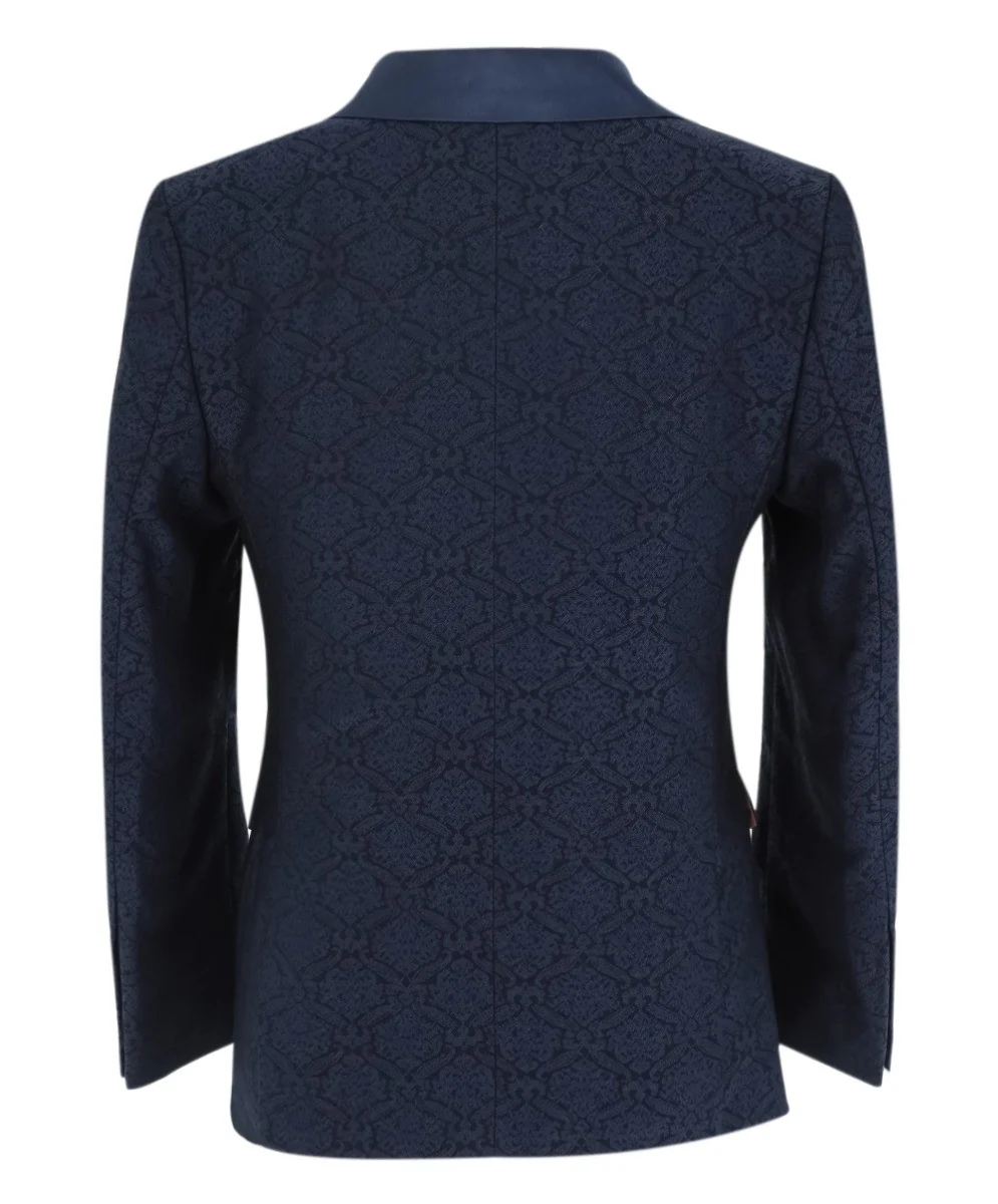 Boys Patterned Navy Suit - JACQUARD - Navy Blue - Image 3