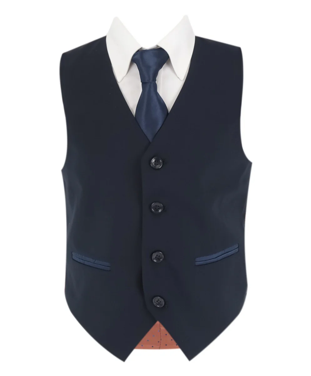 Boys Patterned Navy Suit - JACQUARD - Navy Blue - Image 5
