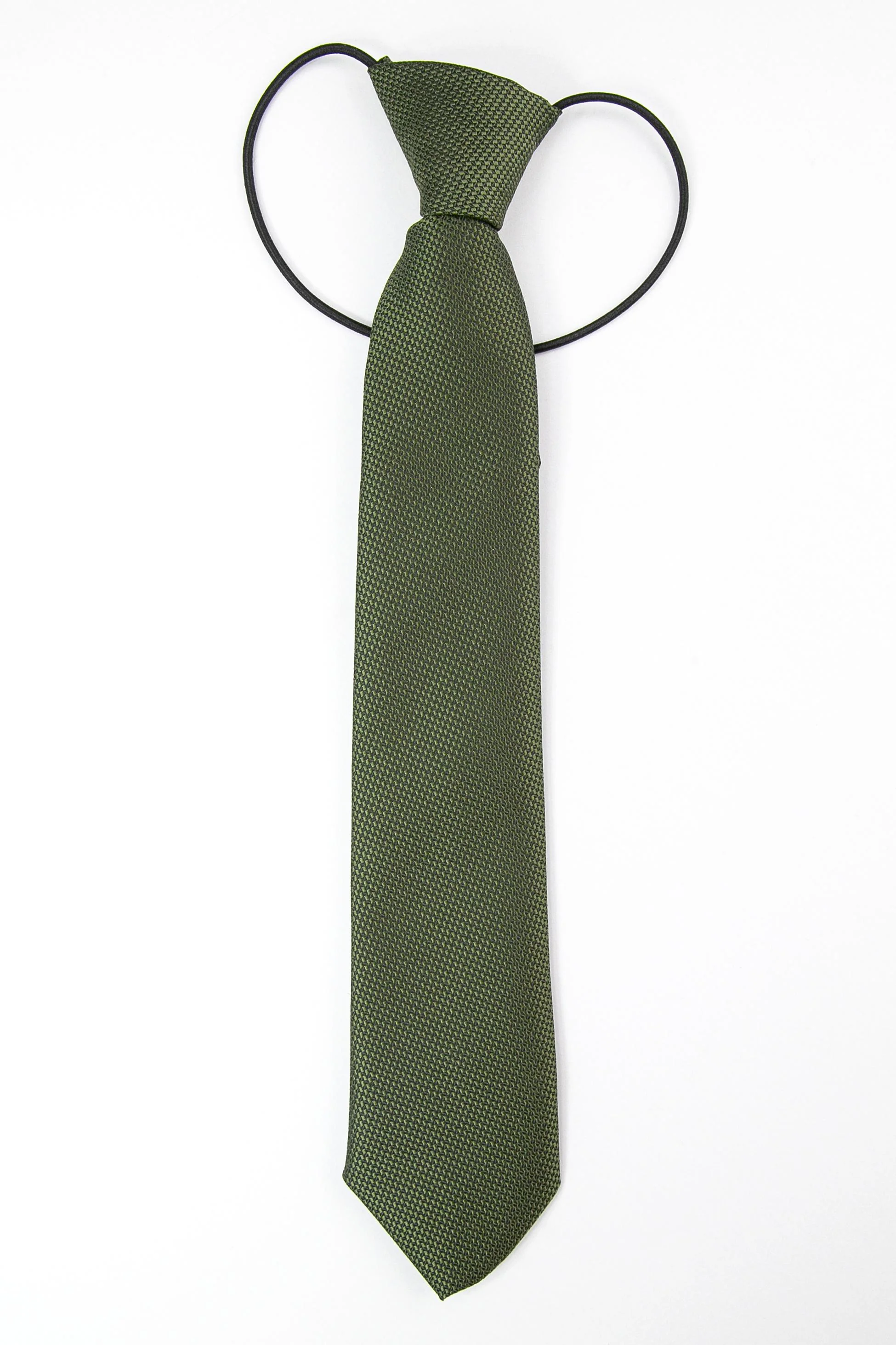 Boys’ Jacquard Tie & Hanky Set with Elastic Strap - Khaki Green - Image 2