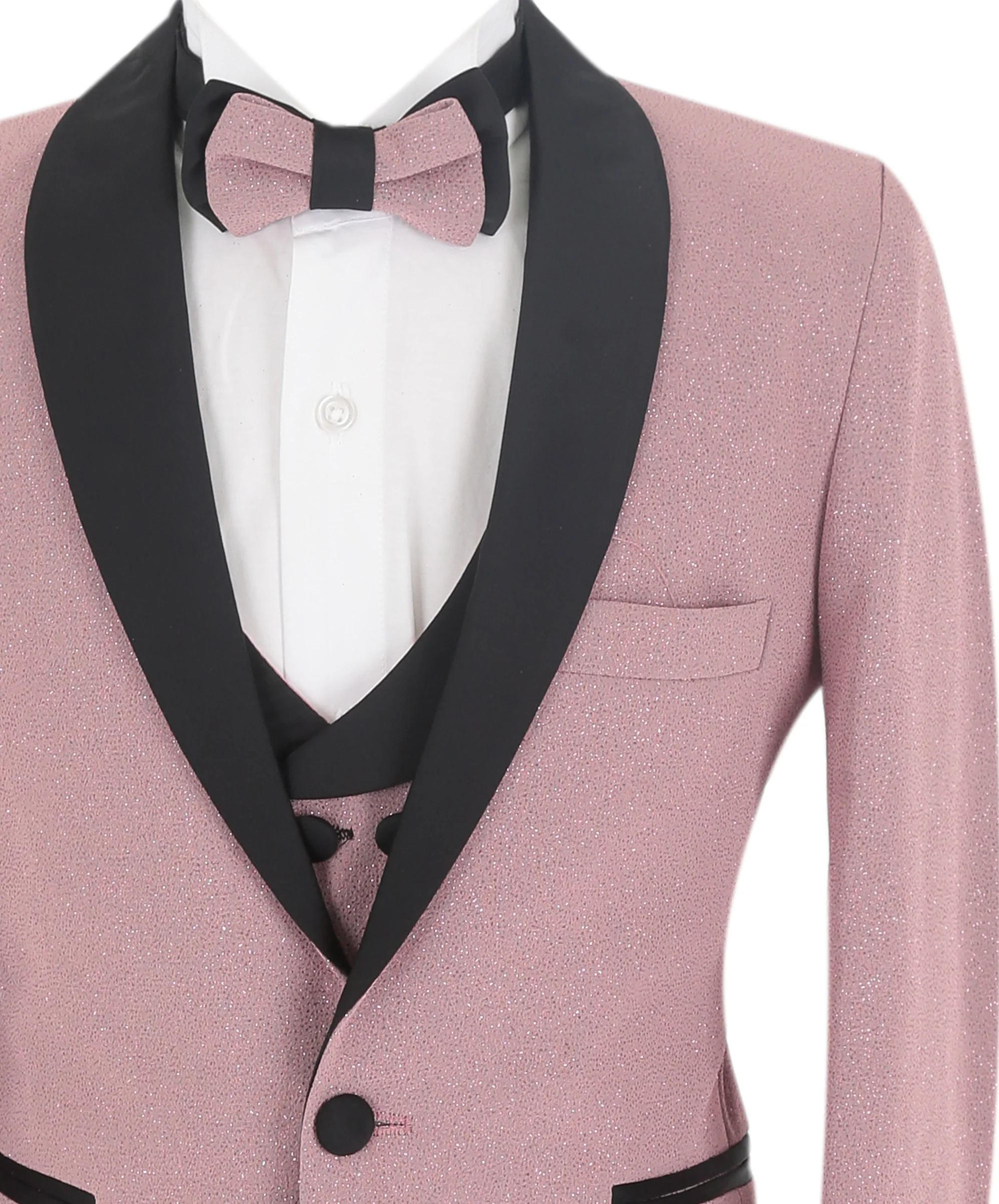 Boys Slim Fit Shimmer Tuxedo Suit - Blush Pink - Image 3