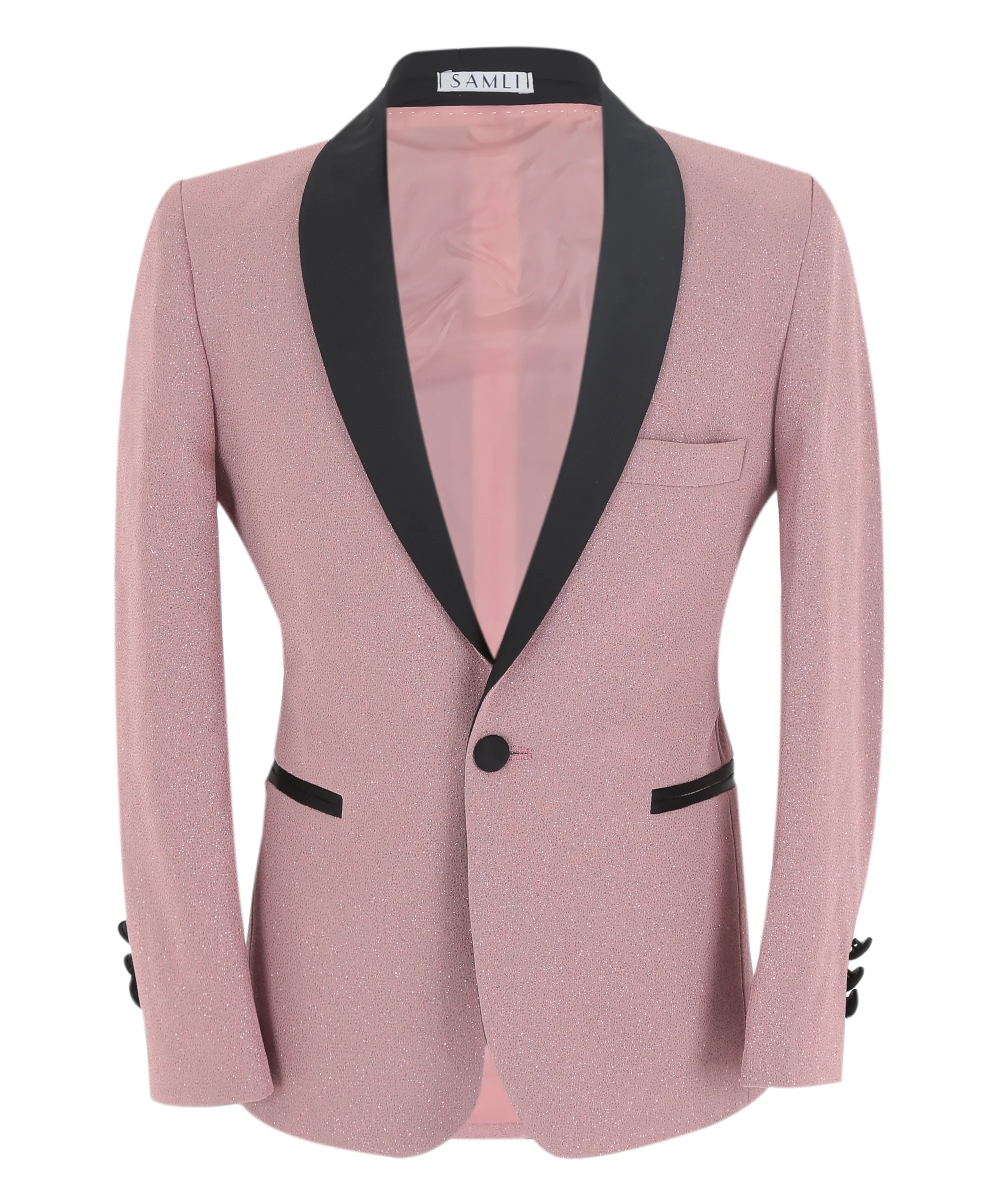 Boys Slim Fit Shimmer Tuxedo Suit - Blush Pink - Image 4