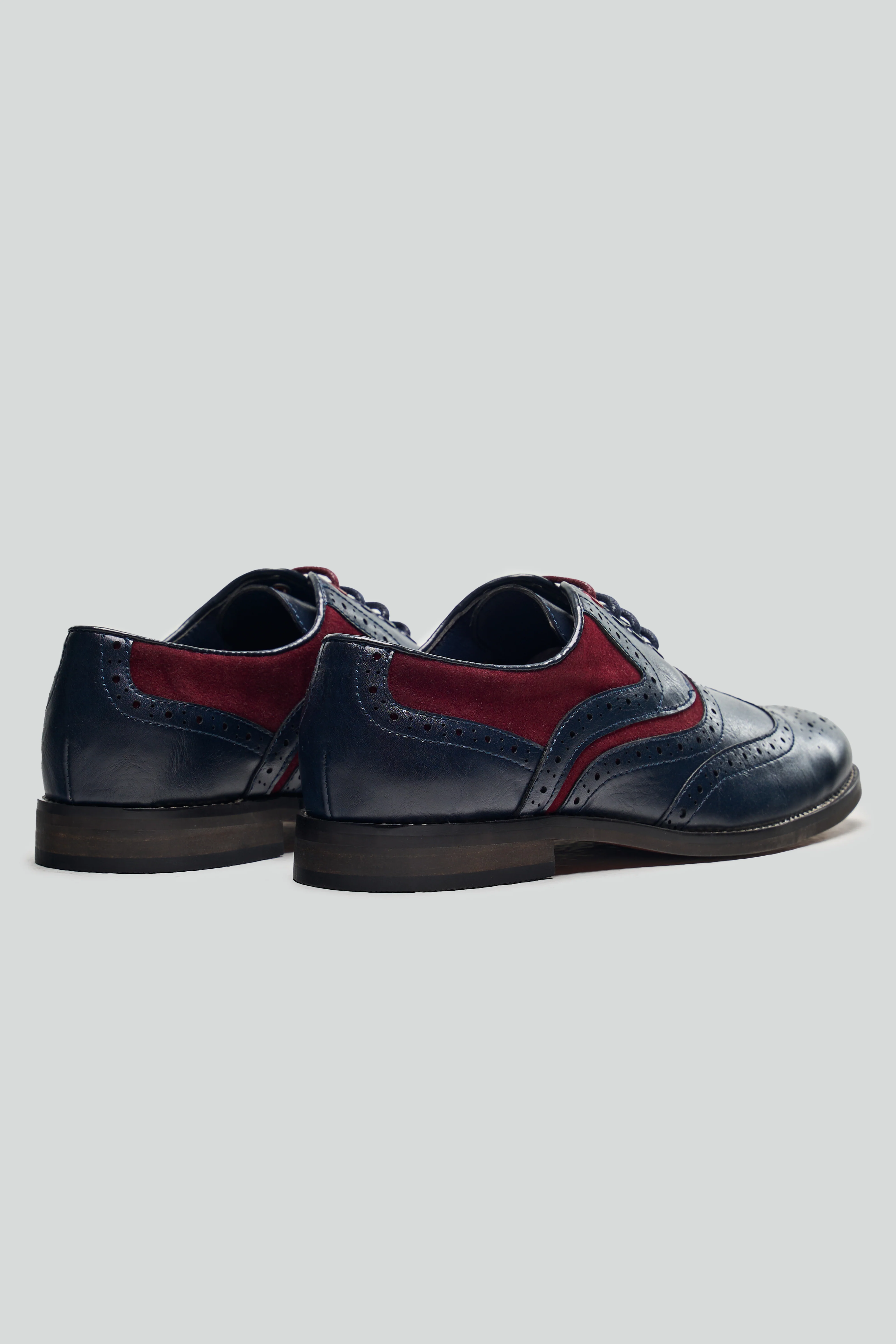 Boys Lace Up Brogue Derby Shoes - RUSSEL - Navy Blue - Red - Image 4