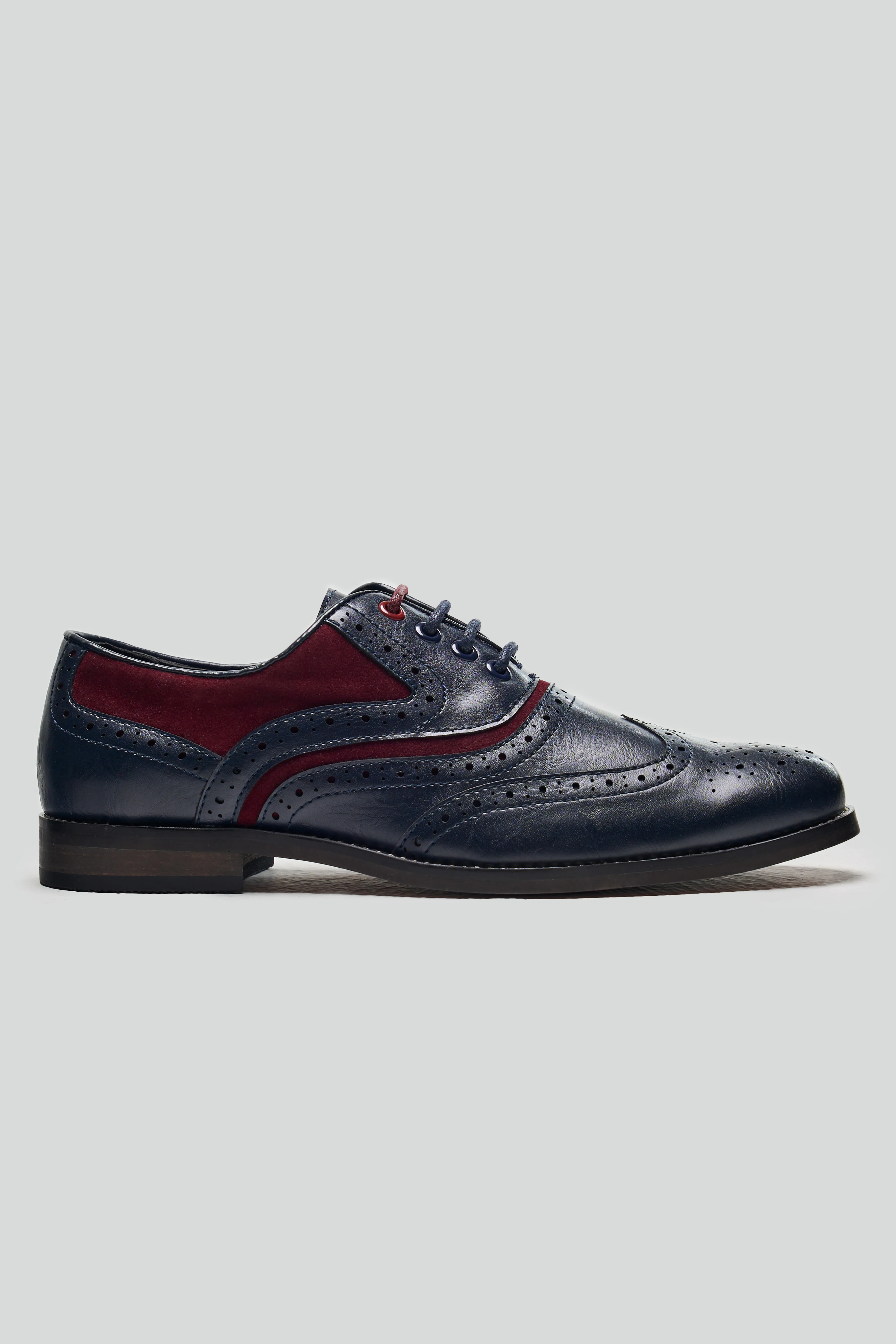 Boys Lace Up Brogue Derby Shoes - RUSSEL - Navy Blue - Red - Image 5