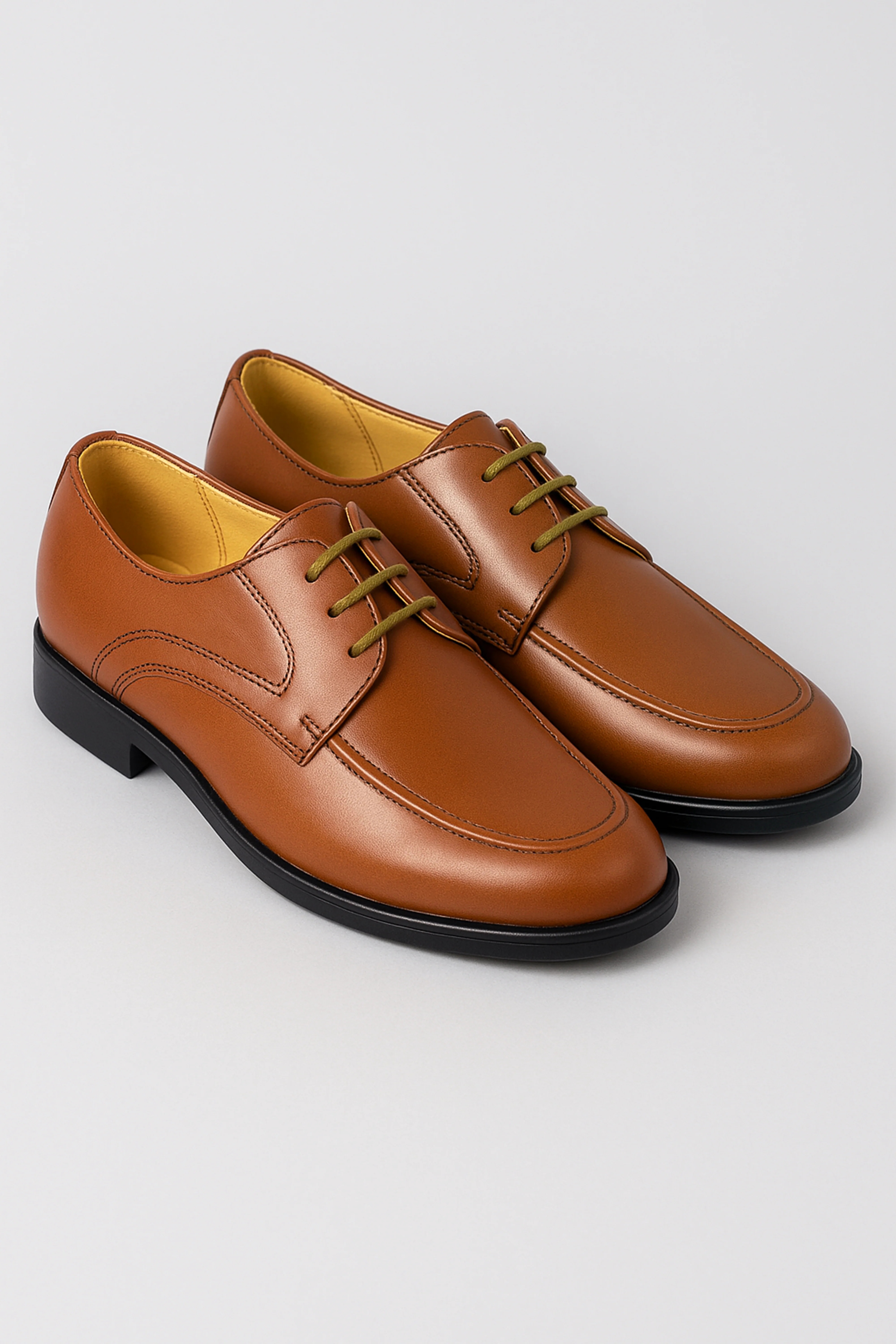 Boys Lace Up Patent Derby Shoes - Brown - Image 3