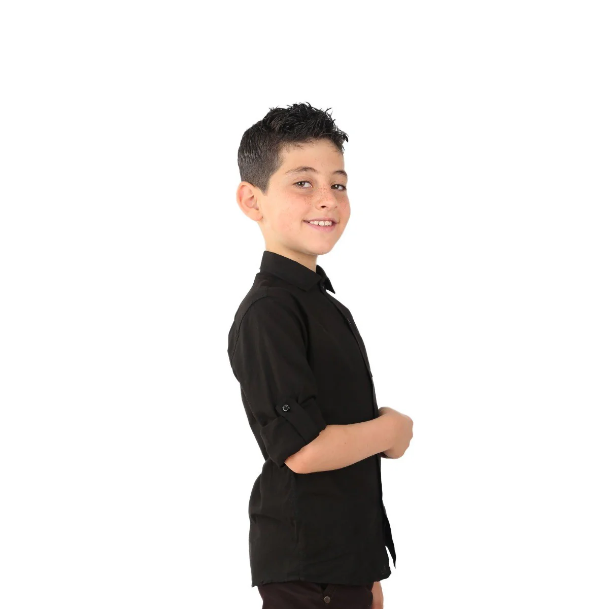 Boys Linen Roll Up Sleeve Shirt - Black - Image 6