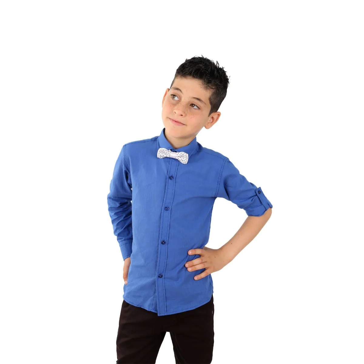 Boys Linen Roll Up Sleeve Shirt - Blue - Image 5