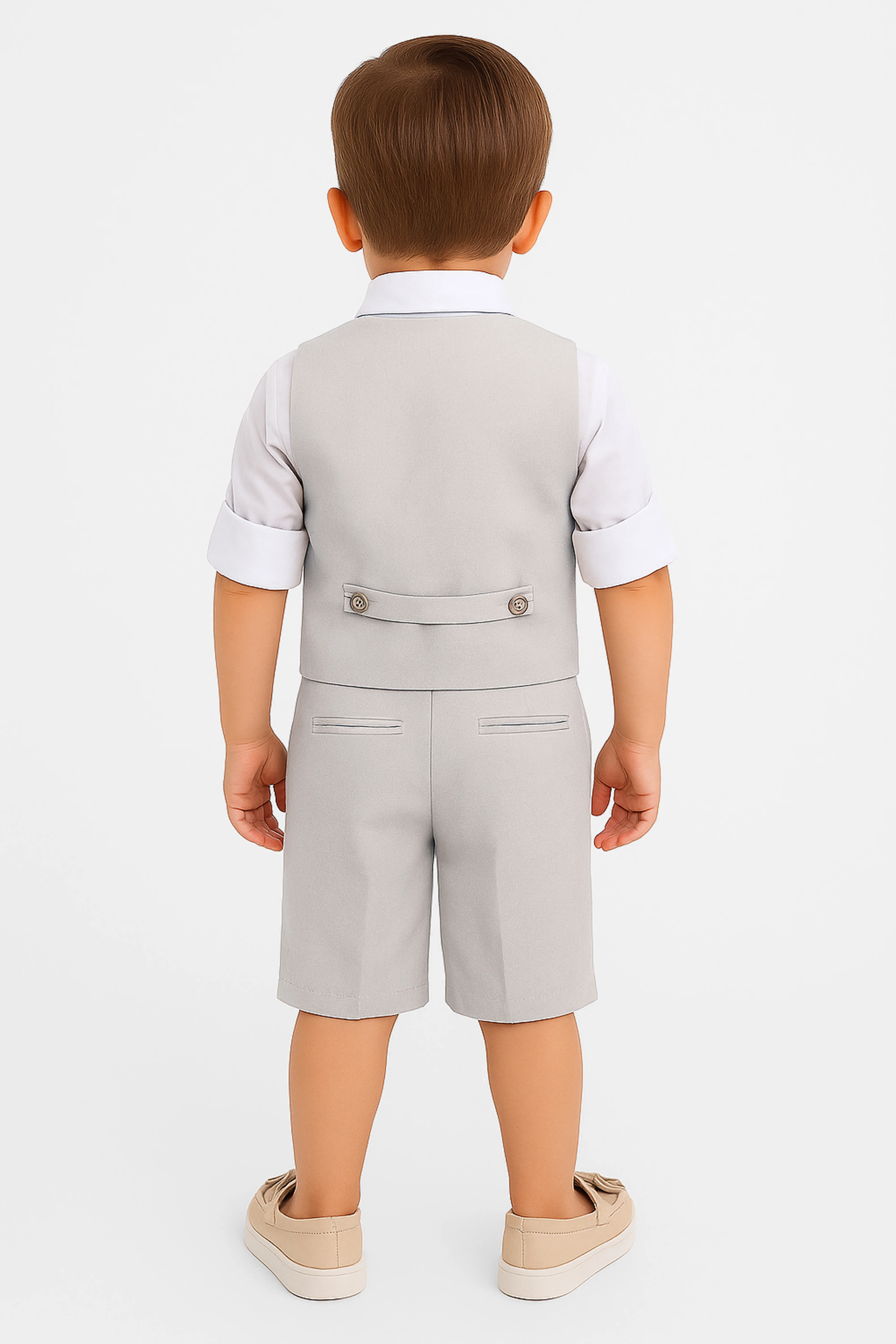 Baby & Boys 4-Piece Cotton-Linen Waistcoat Shorts Suit Set - Light Beige - Image 2