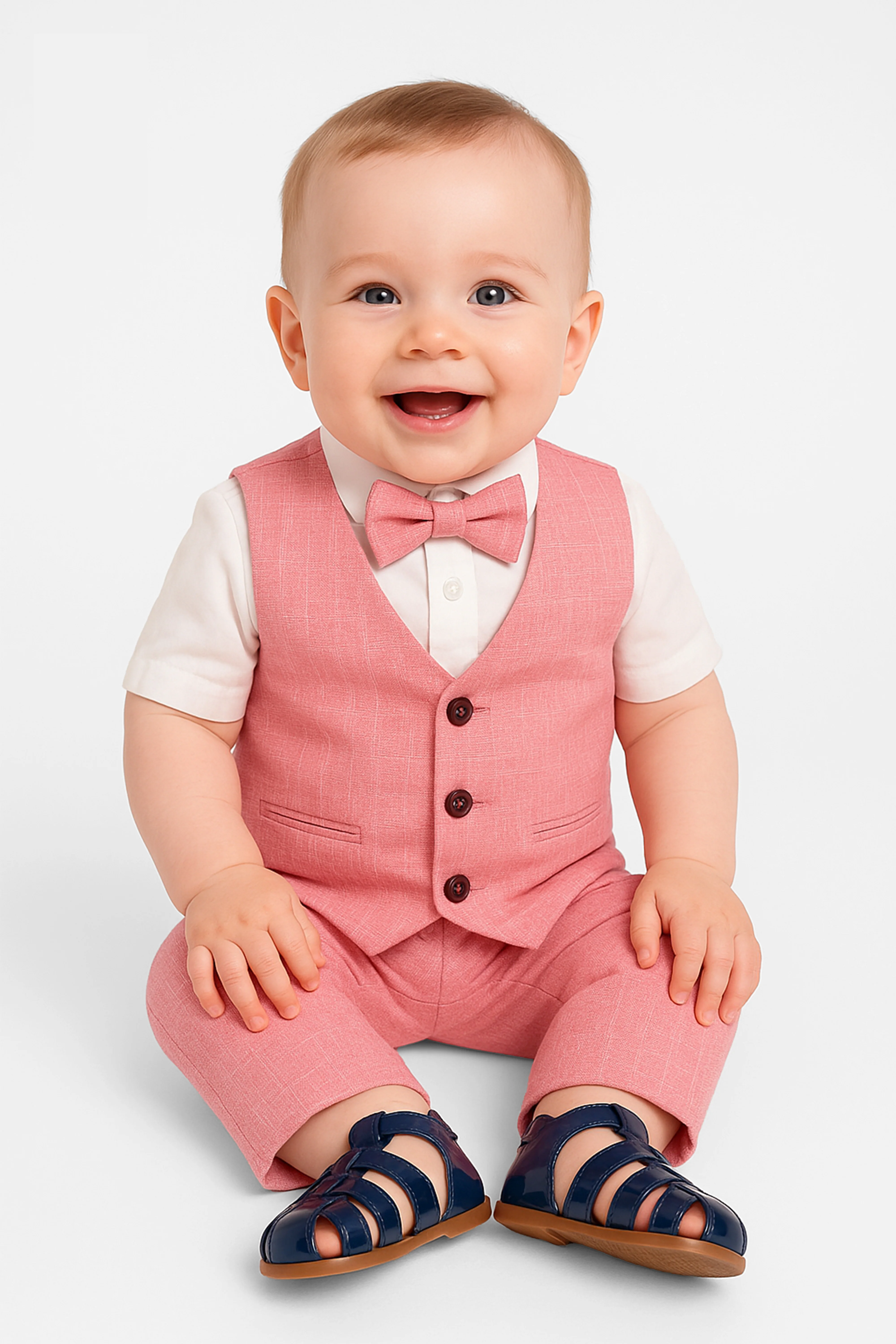 Baby & Boys 4-Piece Cotton-Linen Waistcoat Suit Set - Red - Image 3
