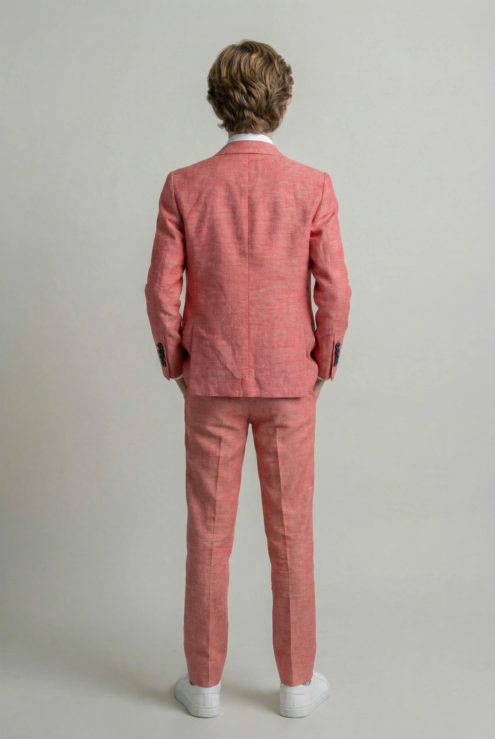 Boys Linen Suit with Elbow Patches - Red - Image 6