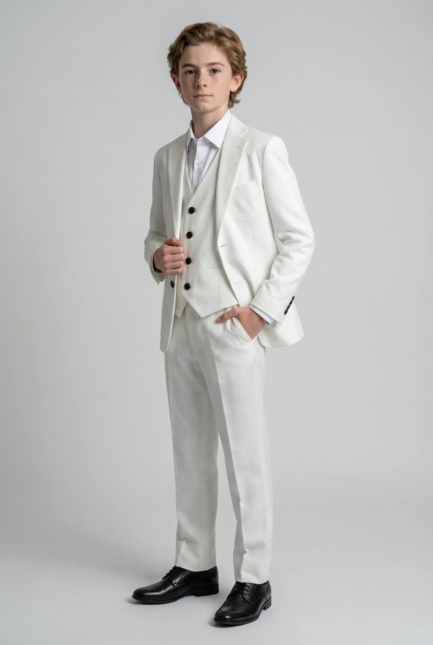 Boys Linen Suit with Elbow Patches - White - Image 5