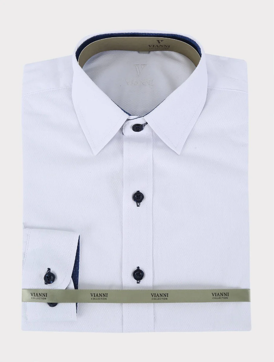 Boys Long Sleeve Cotton Shirt - White - Image 2