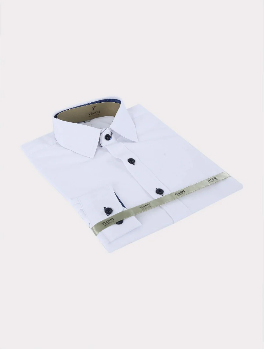 Boys Long Sleeve Cotton Shirt - White - Image 3
