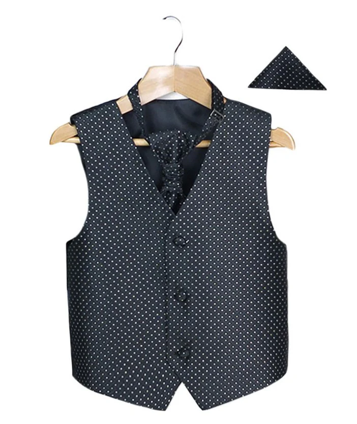 Boys & Men Waistcoat Cravat Hanky Set - Black - Image 3