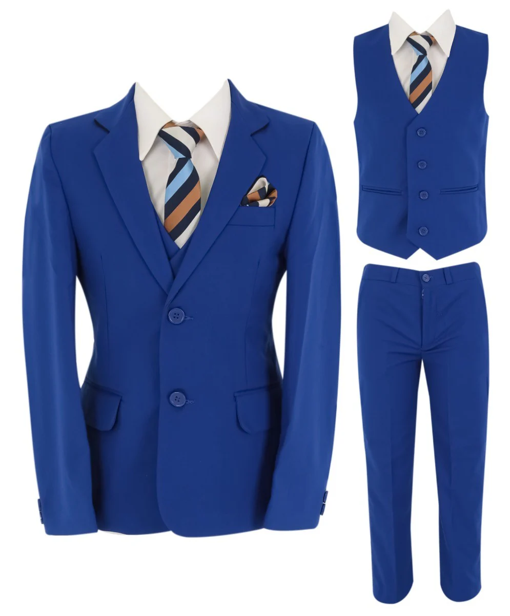Boys 6 Piece All In One Formal Suit Set - RUN - Electric Blue - Image 4