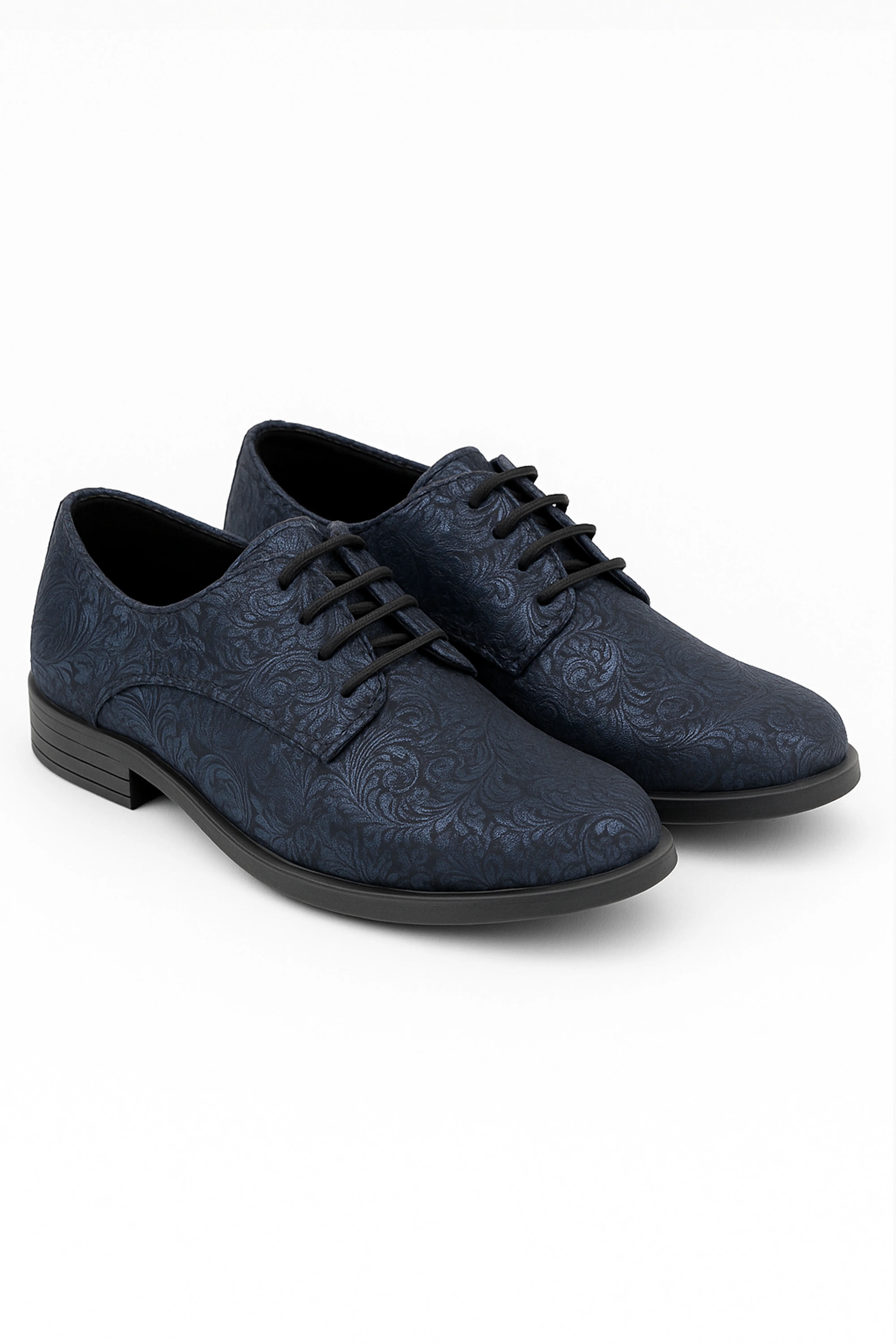 Boys Paisley Patterned Lace Up Derby Shoes - Navy Blue - Black - Image 3