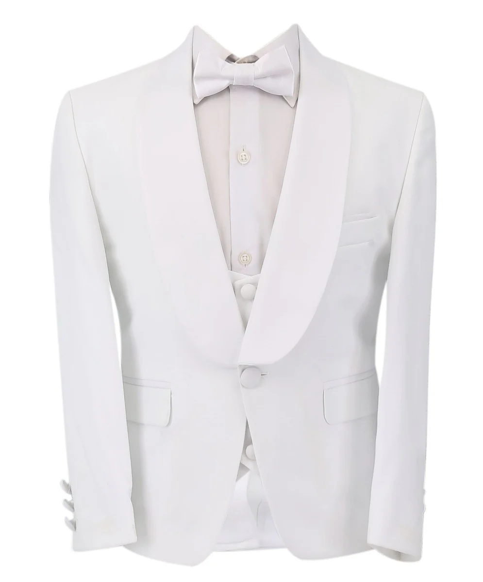 Boys Communion Slim Fit Tuxedo Suit - White - Image 2