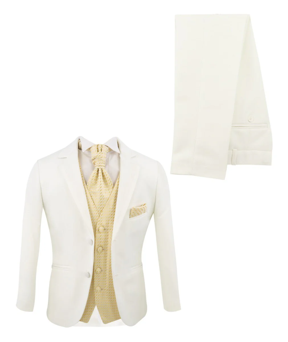 Boys White Suit with Gold Waistcoat and Cravate Set - Image 8