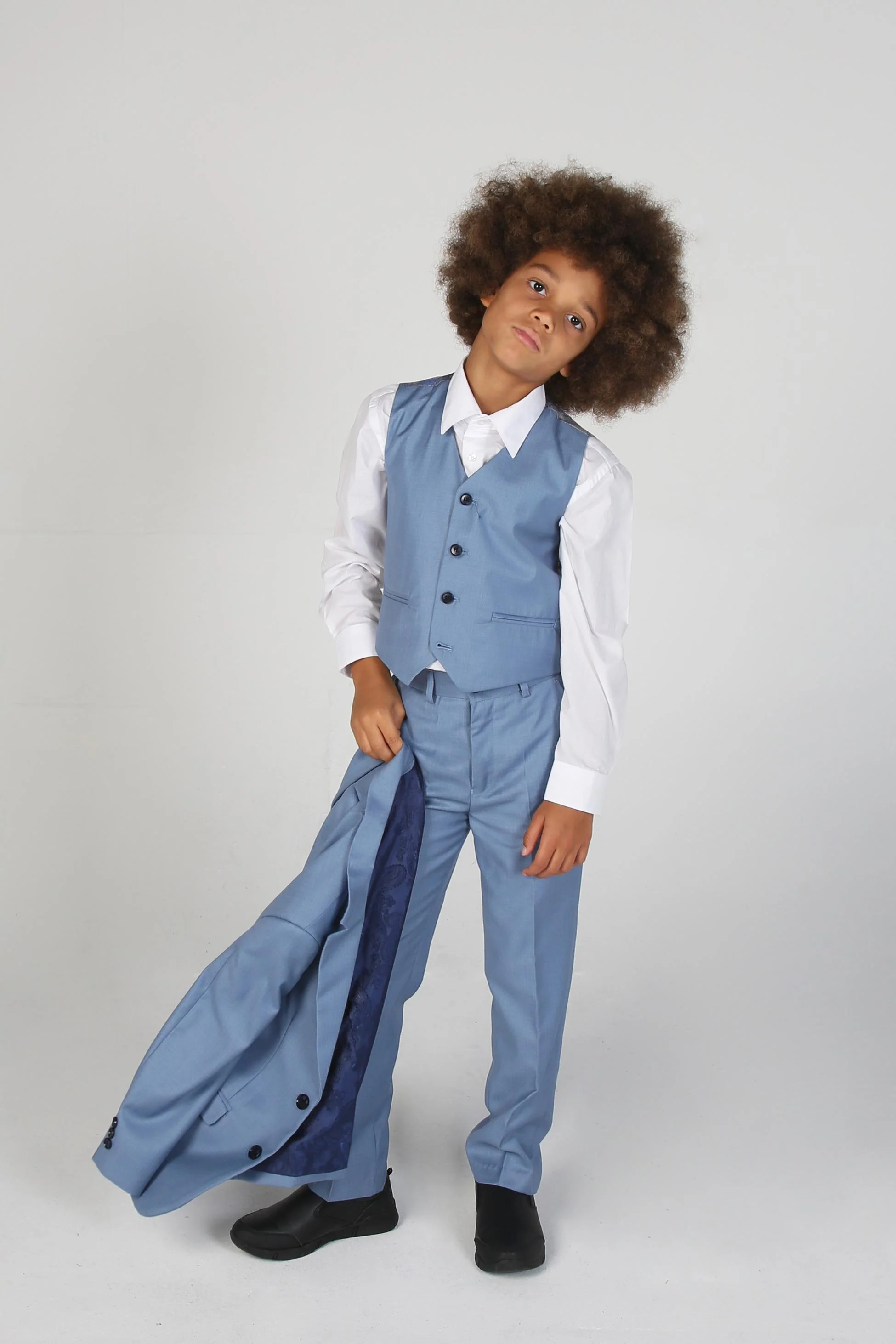 Boys Tailored Fit Suit Set In Sky Blue - Charles - Blue - Image 5