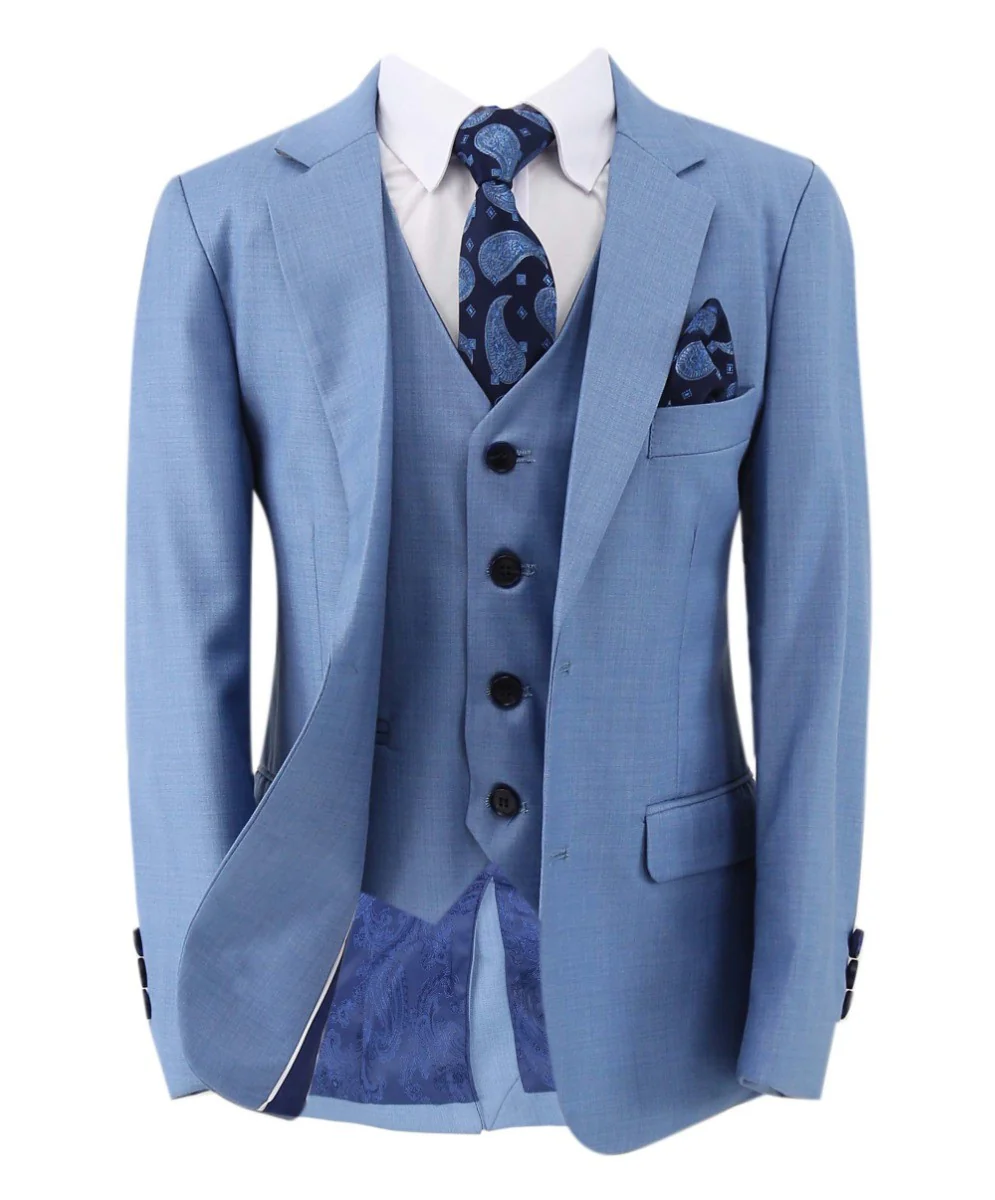 Boys Tailored Fit Suit Set In Sky Blue - Charles - Blue - Image 7