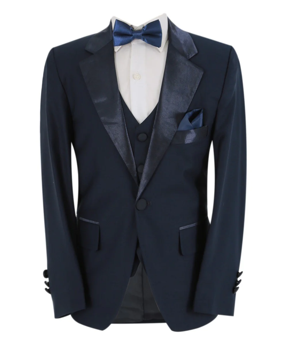 Boys Sheen Lapel Tuxedo Suit - Navy Blue - Image 3