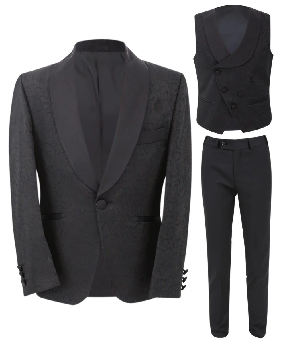 Boys Jacquard Patterned Tuxedo Suit - ASHLEY - Black - Image 8