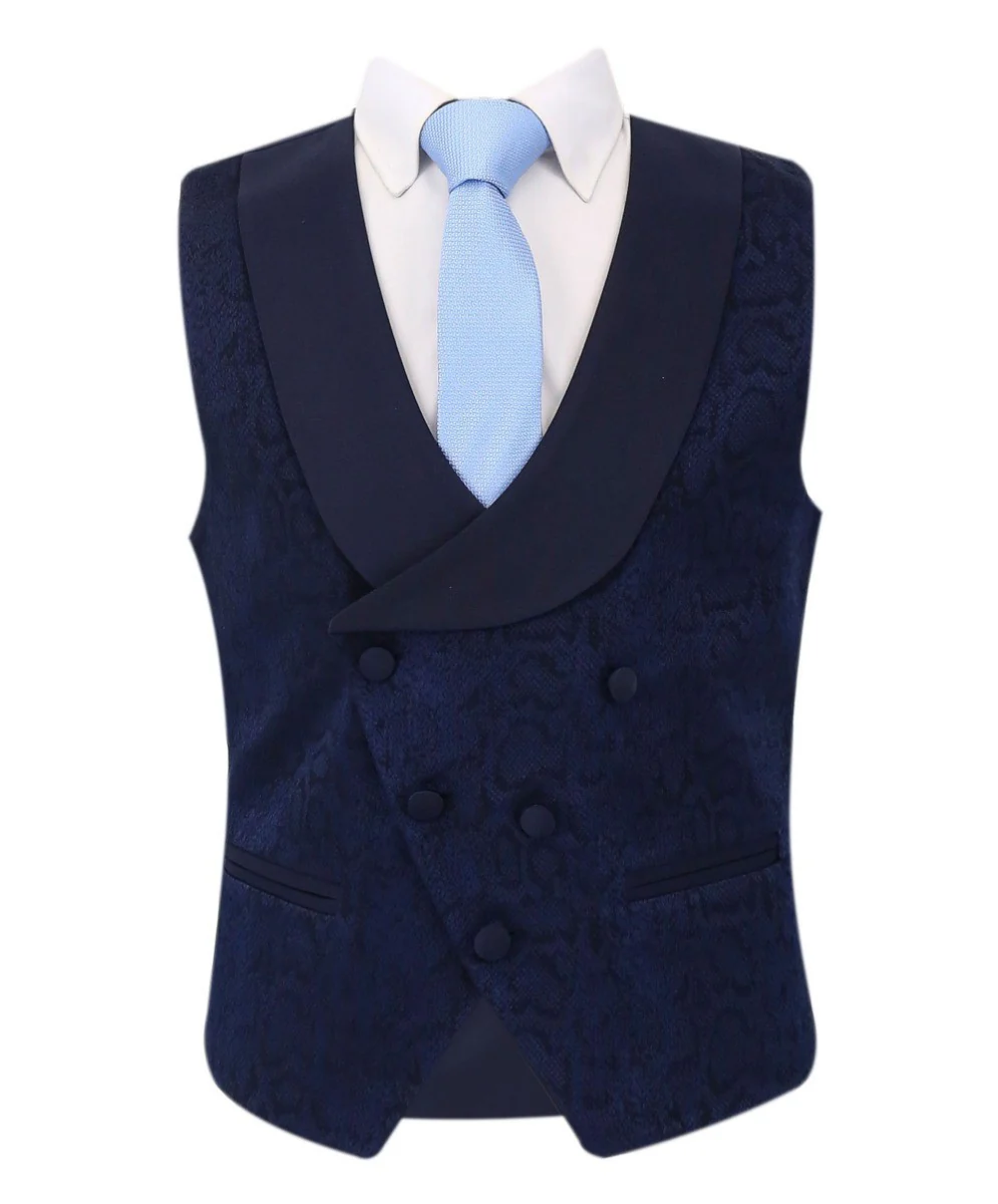 Boys Jacquard Patterned Tuxedo Suit - ASHLEY - Navy Blue - Image 5
