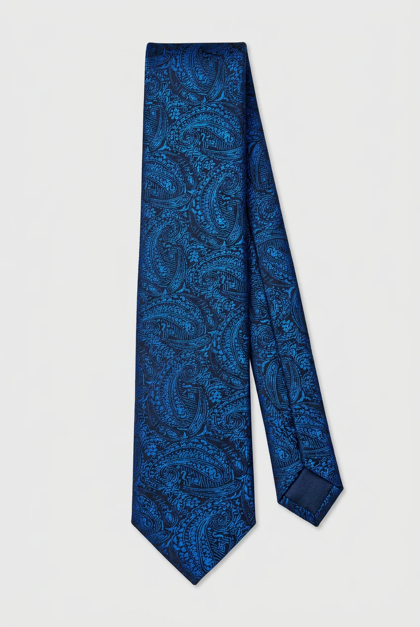Boys Paisley Jacquard Slim Tie - Blue - Image 2