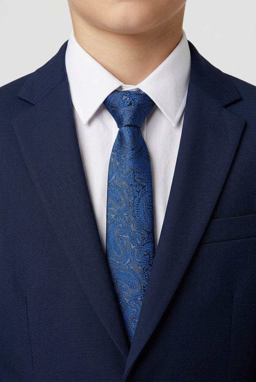 Boys Paisley Jacquard Slim Tie - Blue - Image 3