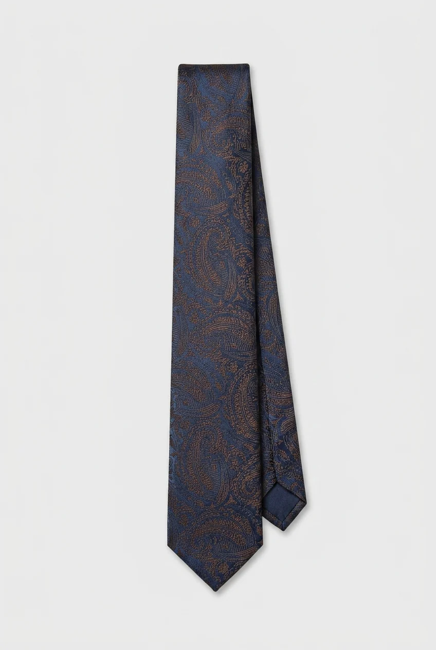 Boys Paisley Jacquard Slim Tie - Brown - Image 2