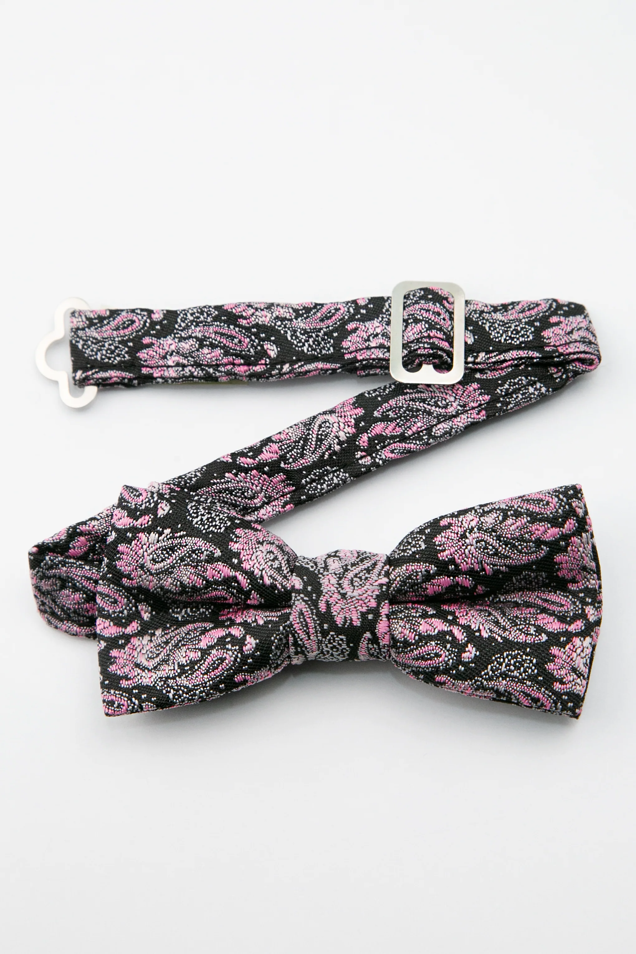 Boys’ Paisley Pre-Tied Dickie Bow Tie - Pink and Black - Image 2