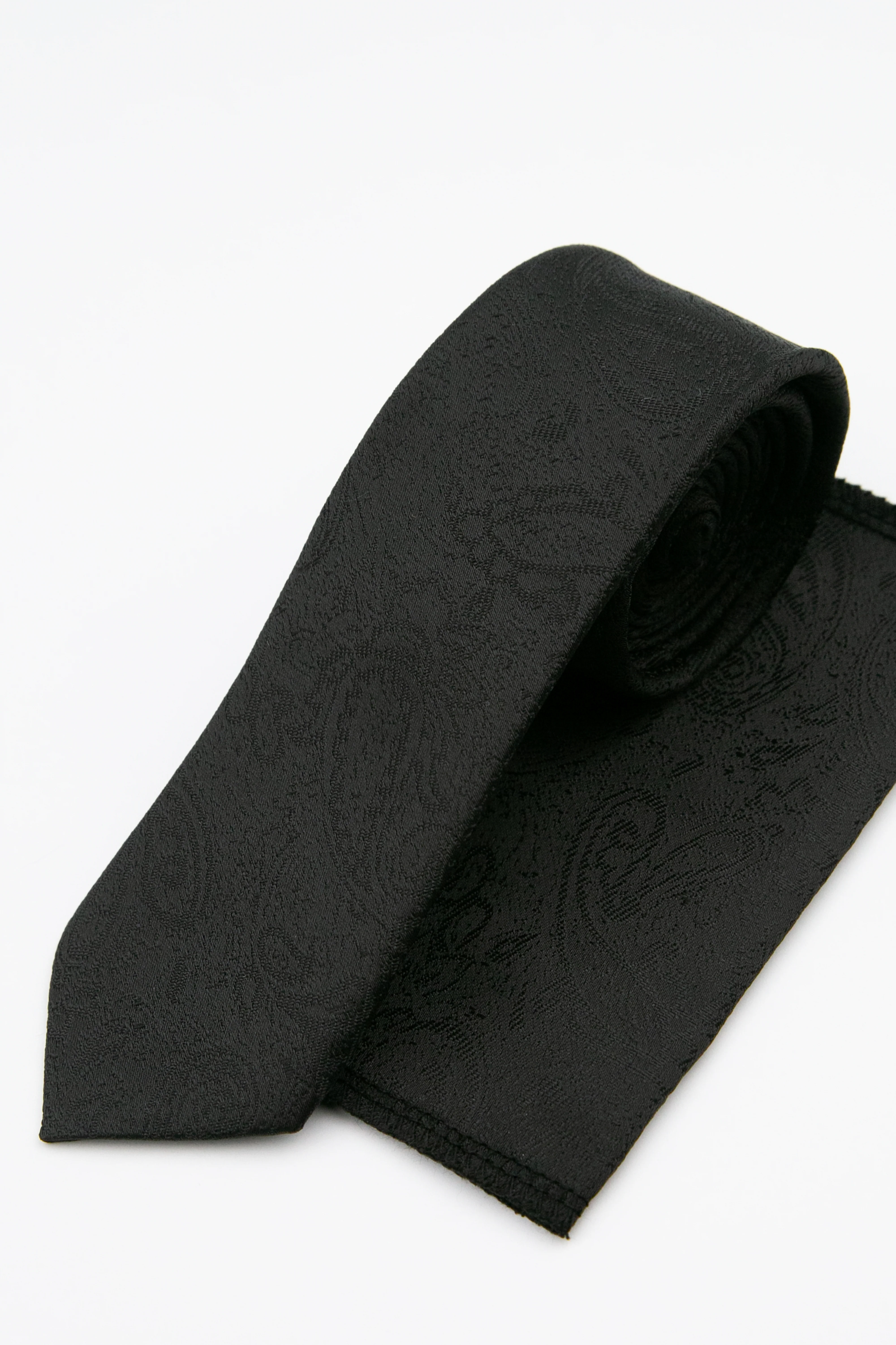 Boys’ Paisley Slim Tie & Pocket Square Set - Black