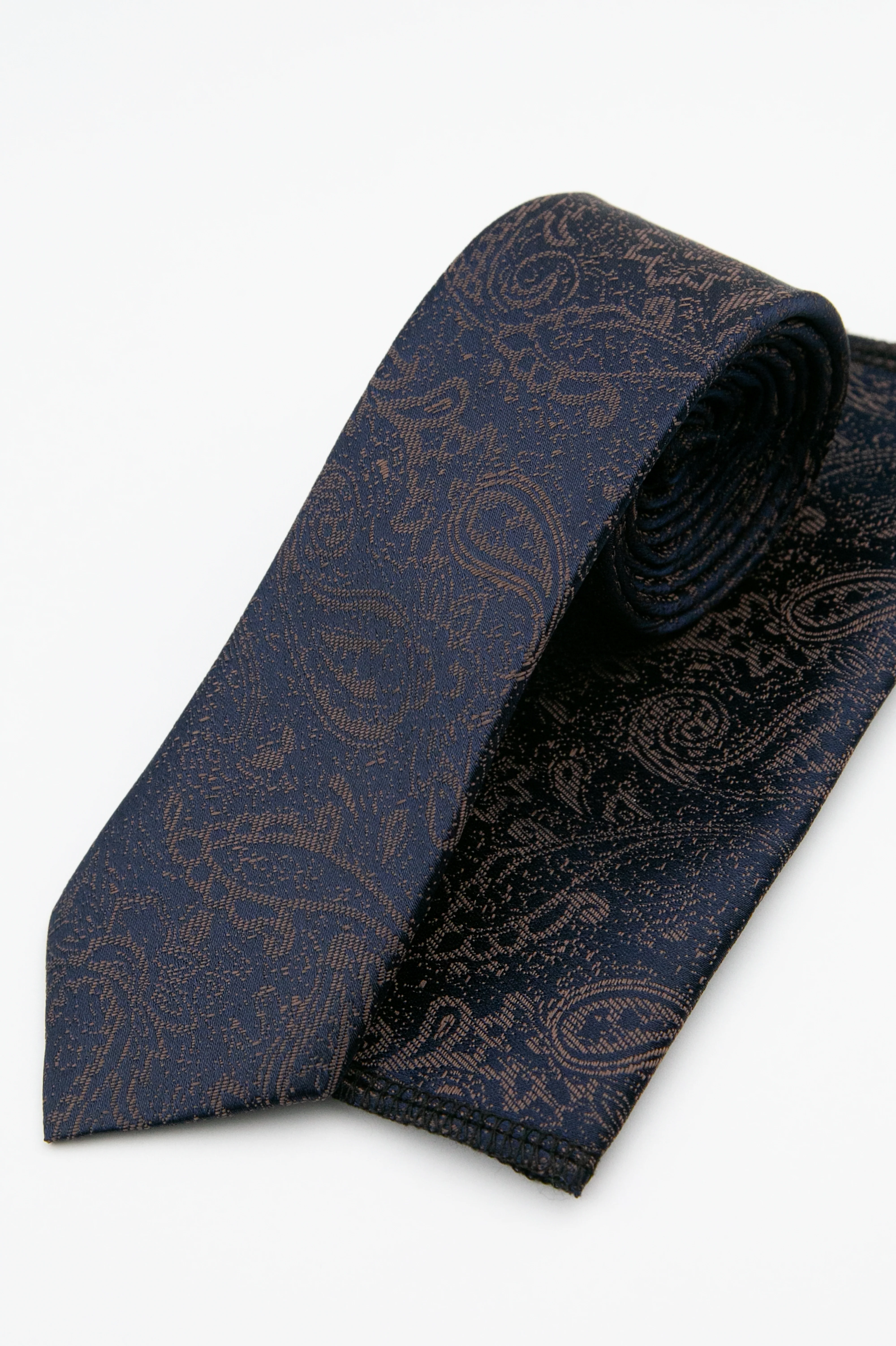 Boys’ Paisley Slim Tie & Pocket Square Set - Brown
