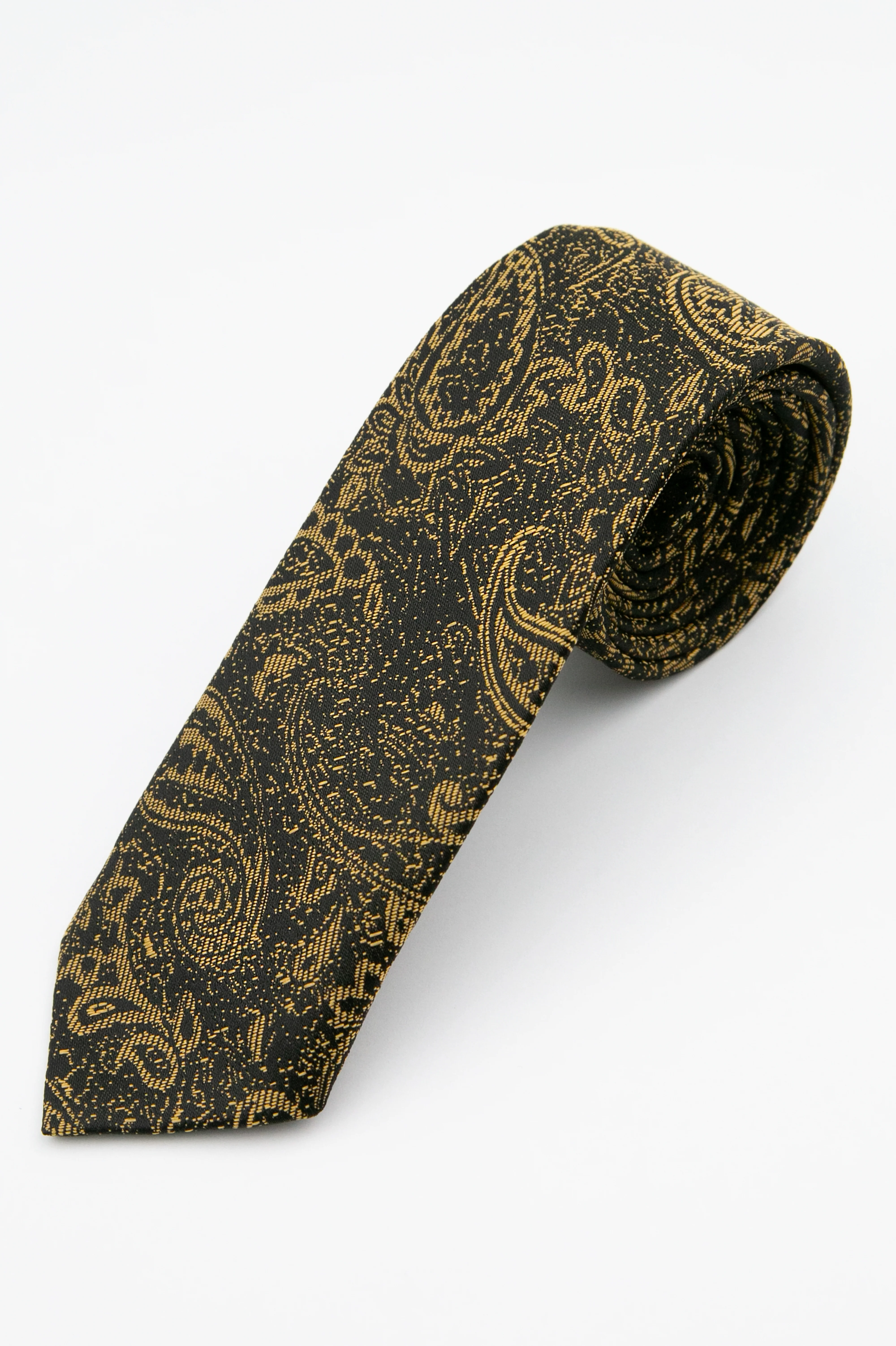 Boys’ Paisley Slim Tie & Pocket Square Set - Gold - Image 2