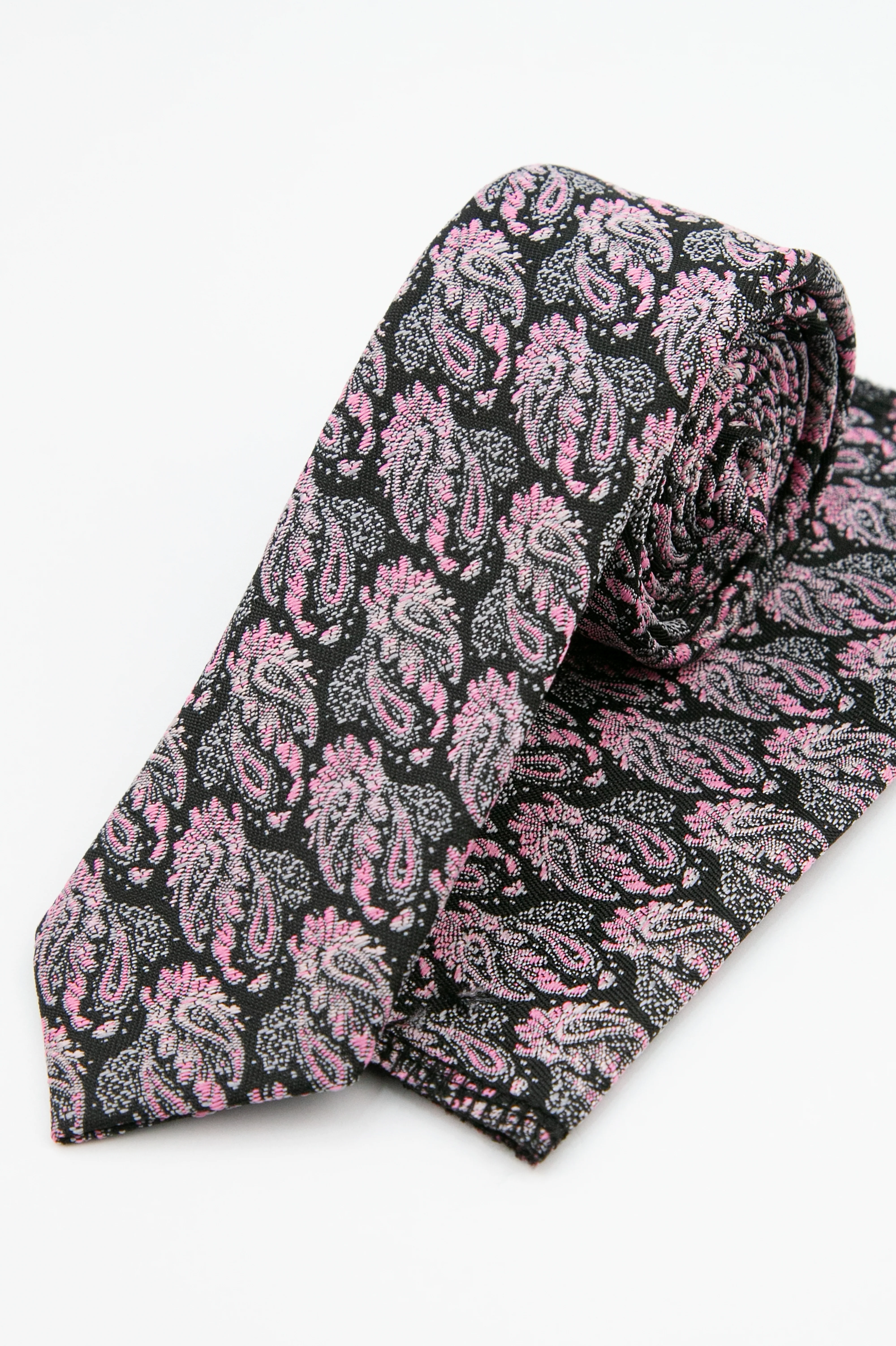 Boys’ Paisley Slim Tie & Pocket Square Set - Pink and Black