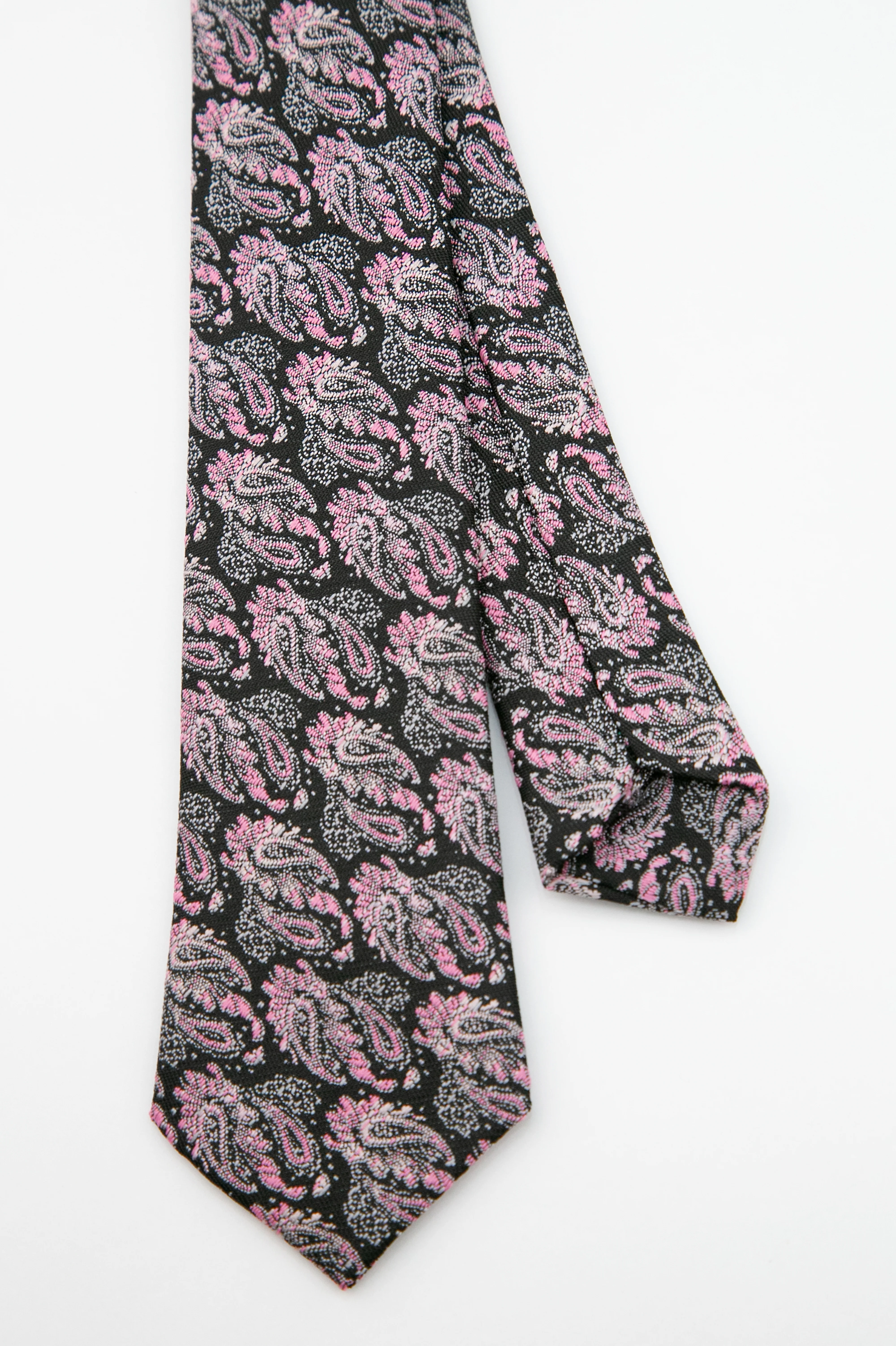 Boys’ Paisley Slim Tie & Pocket Square Set - Pink and Black - Image 3