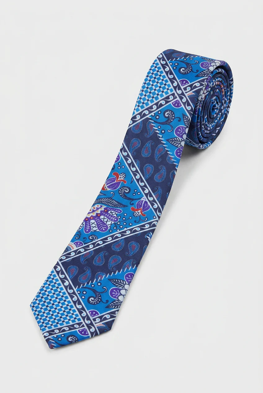 Boys Patch Work Jacquard Slim Tie - Royal Blue
