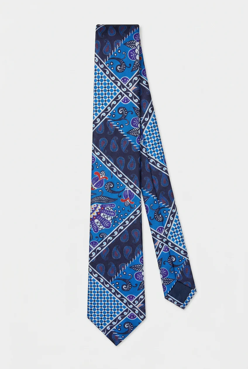 Boys Patch Work Jacquard Slim Tie - Royal Blue - Image 2