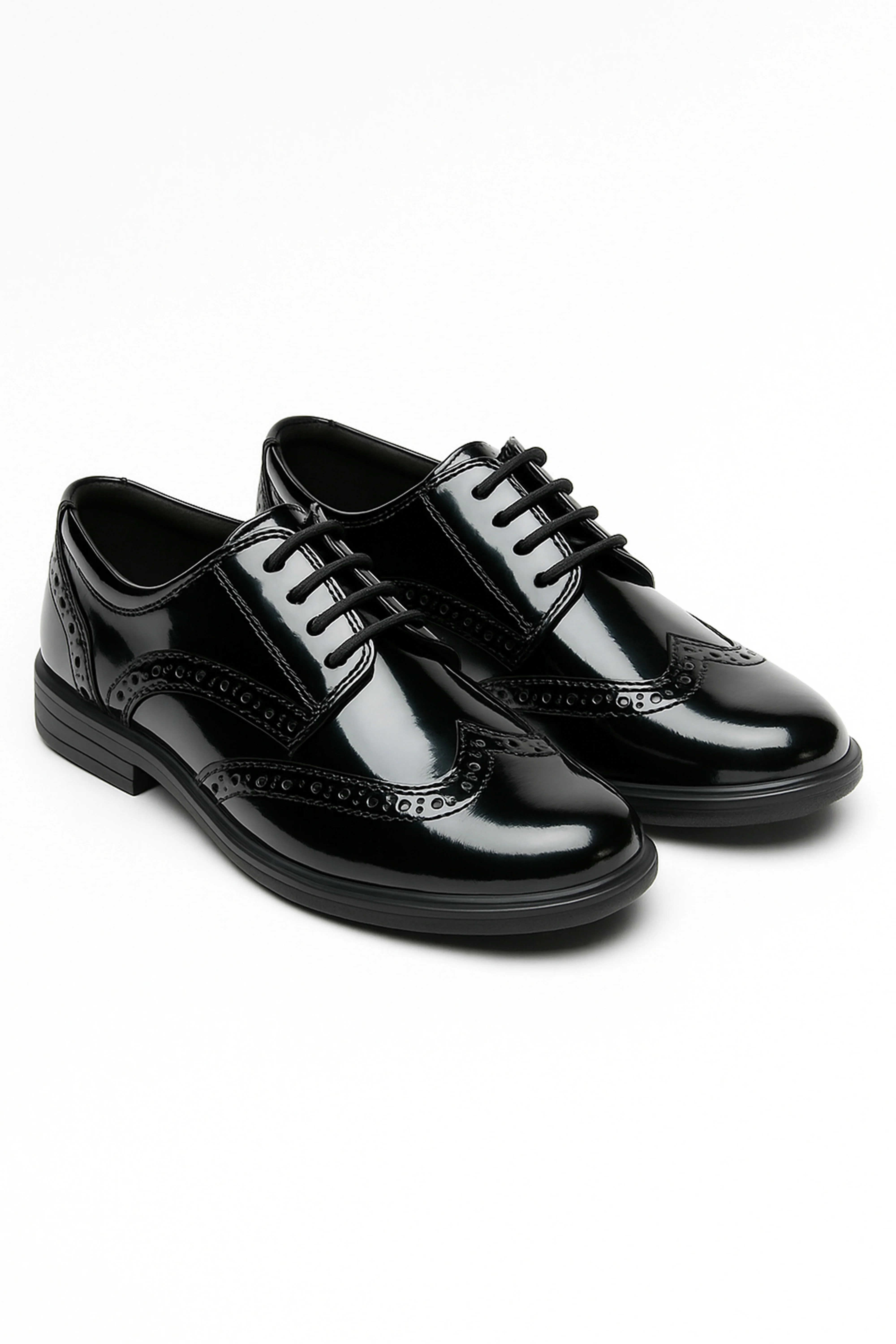 Boys’ Patent Derby Brogue Lace-Up Dress Shoes - Black - Image 3