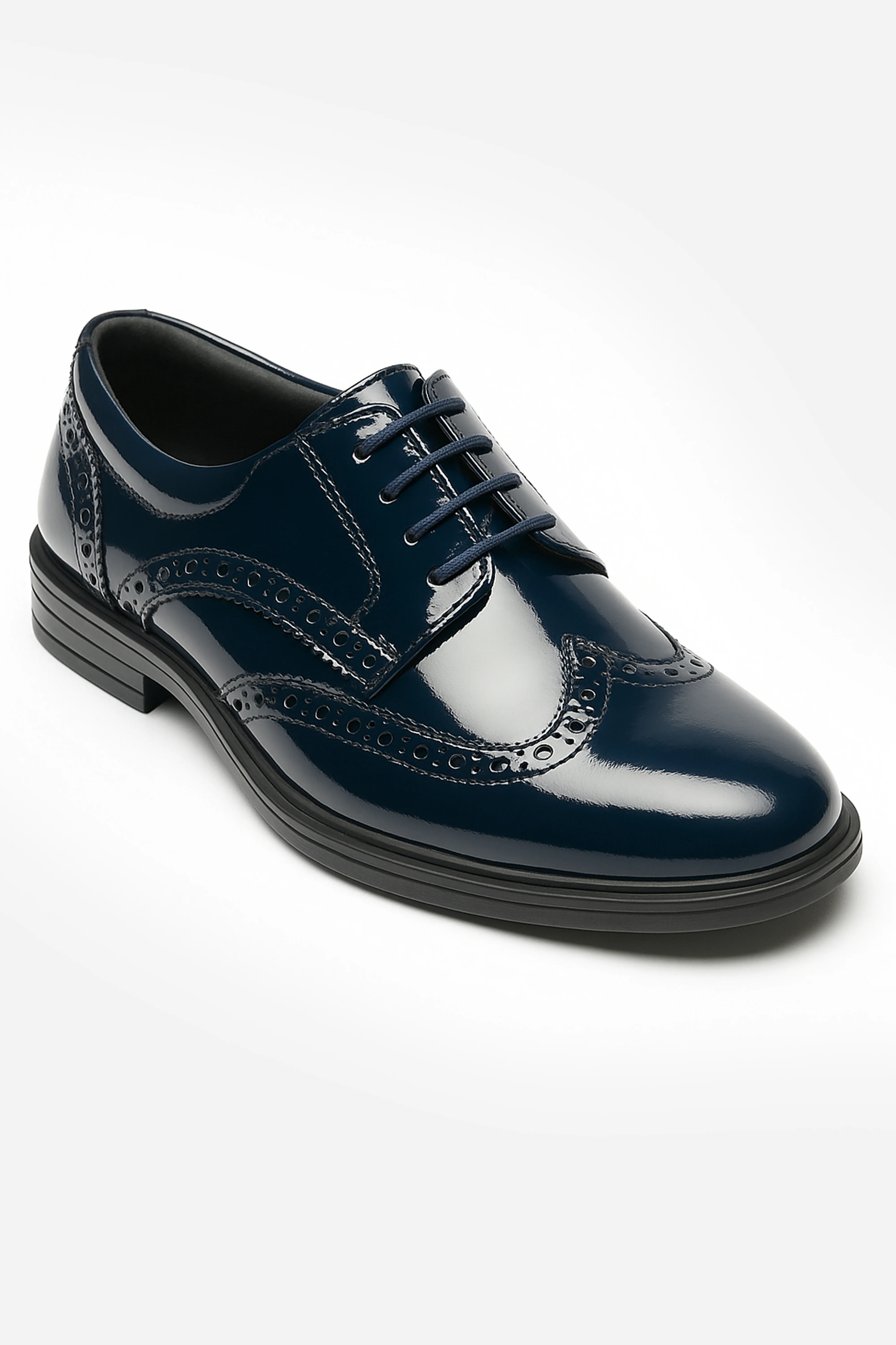 Boys’ Patent Derby Brogue Lace-Up Dress Shoes - Navy Blue