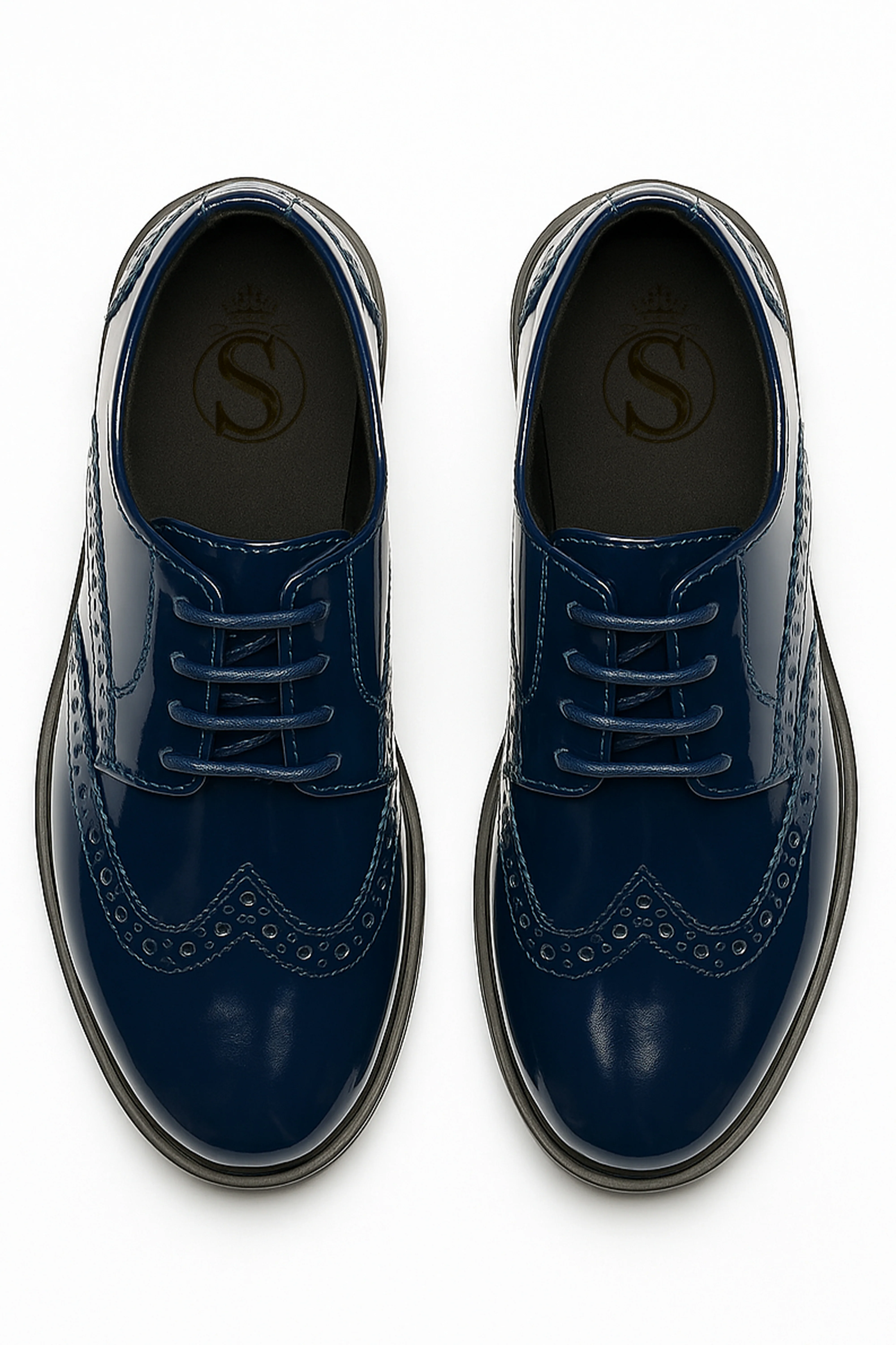 Boys’ Patent Derby Brogue Lace-Up Dress Shoes - Navy Blue - Image 2