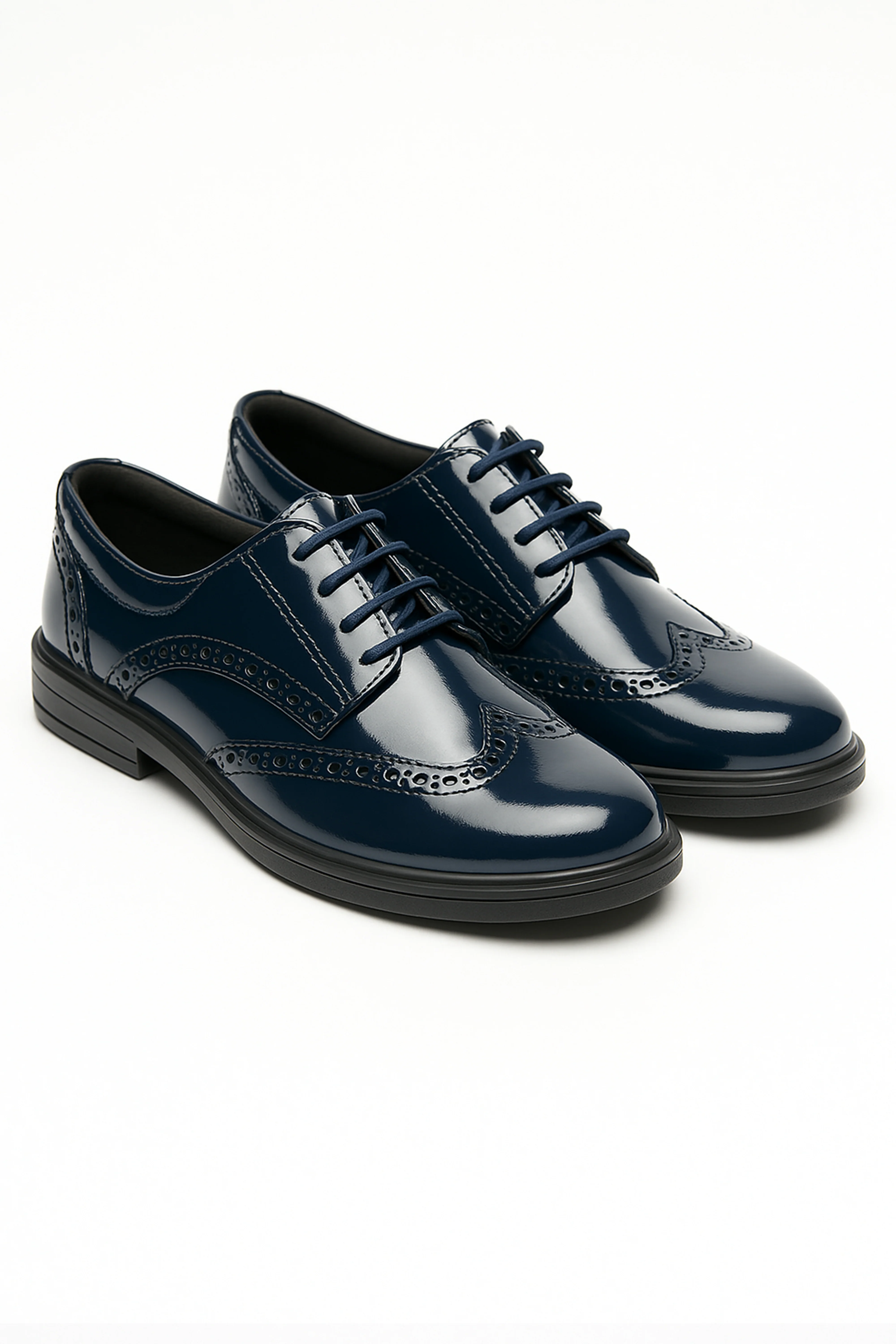 Boys’ Patent Derby Brogue Lace-Up Dress Shoes - Navy Blue - Image 3