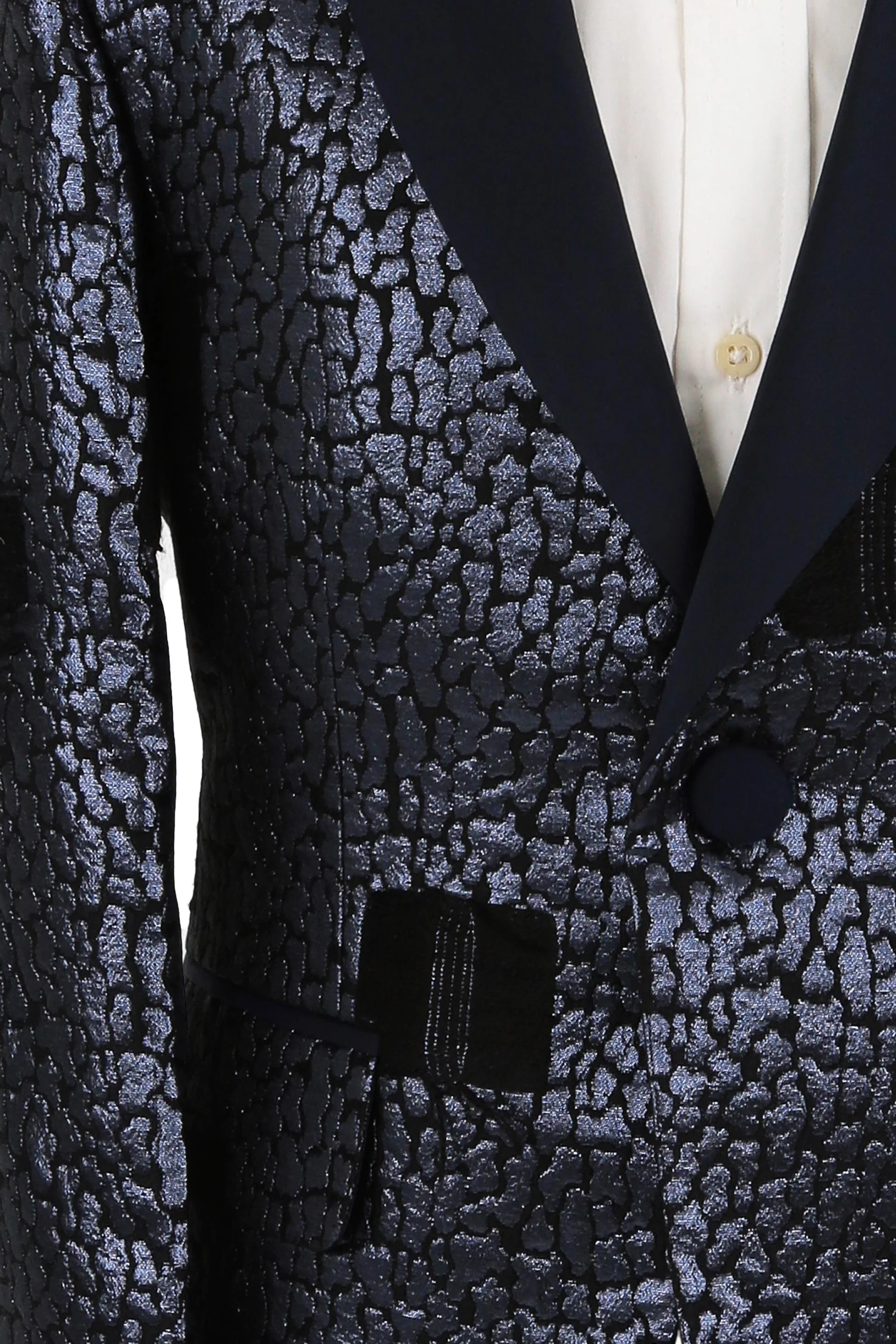 Boys Jacquard Patterned Tuxedo Suit - Navy Blue - Image 3