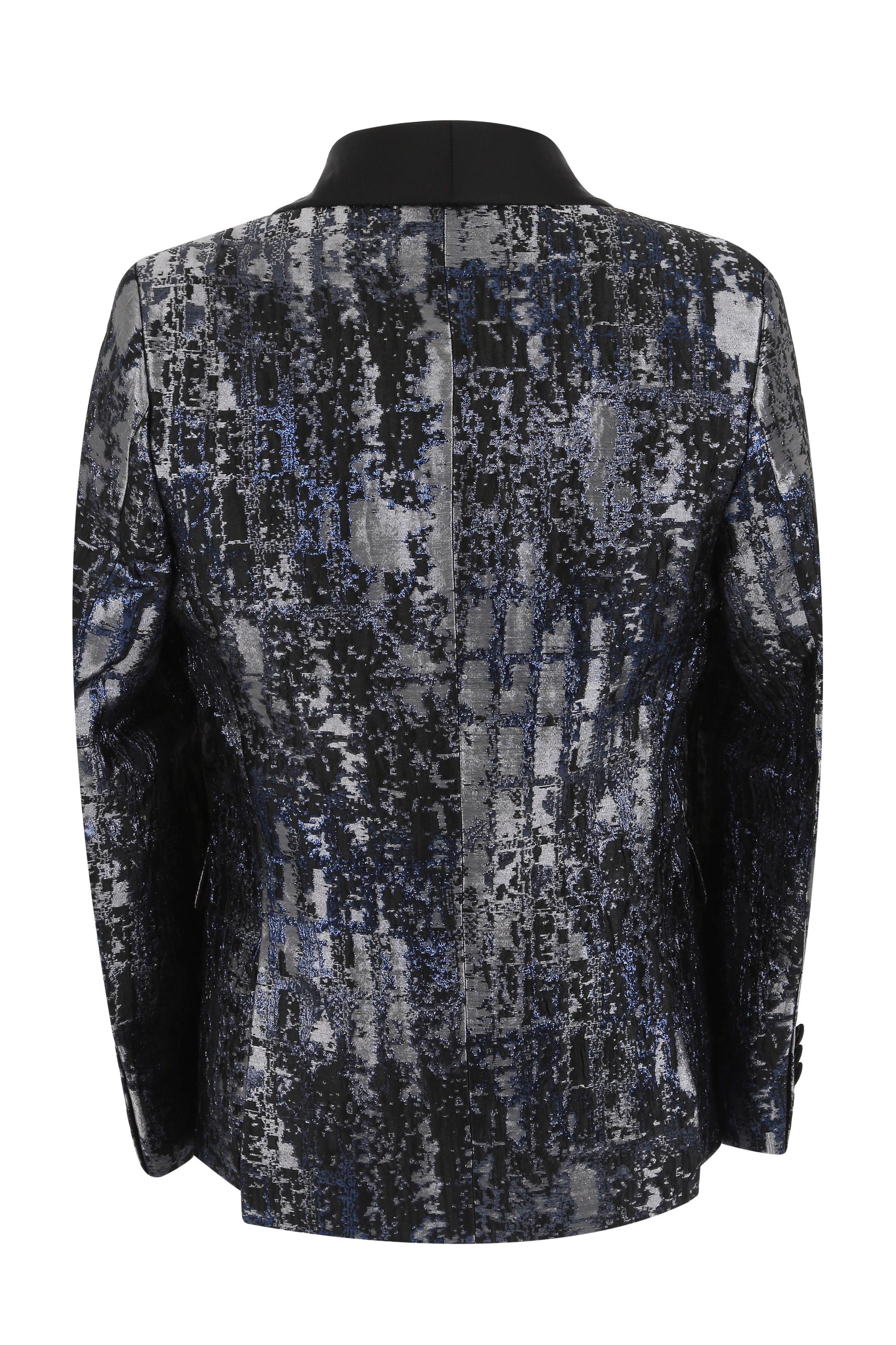 Boys Shimmery Patterned Tuxedo Suit - Black - Silver - Image 4