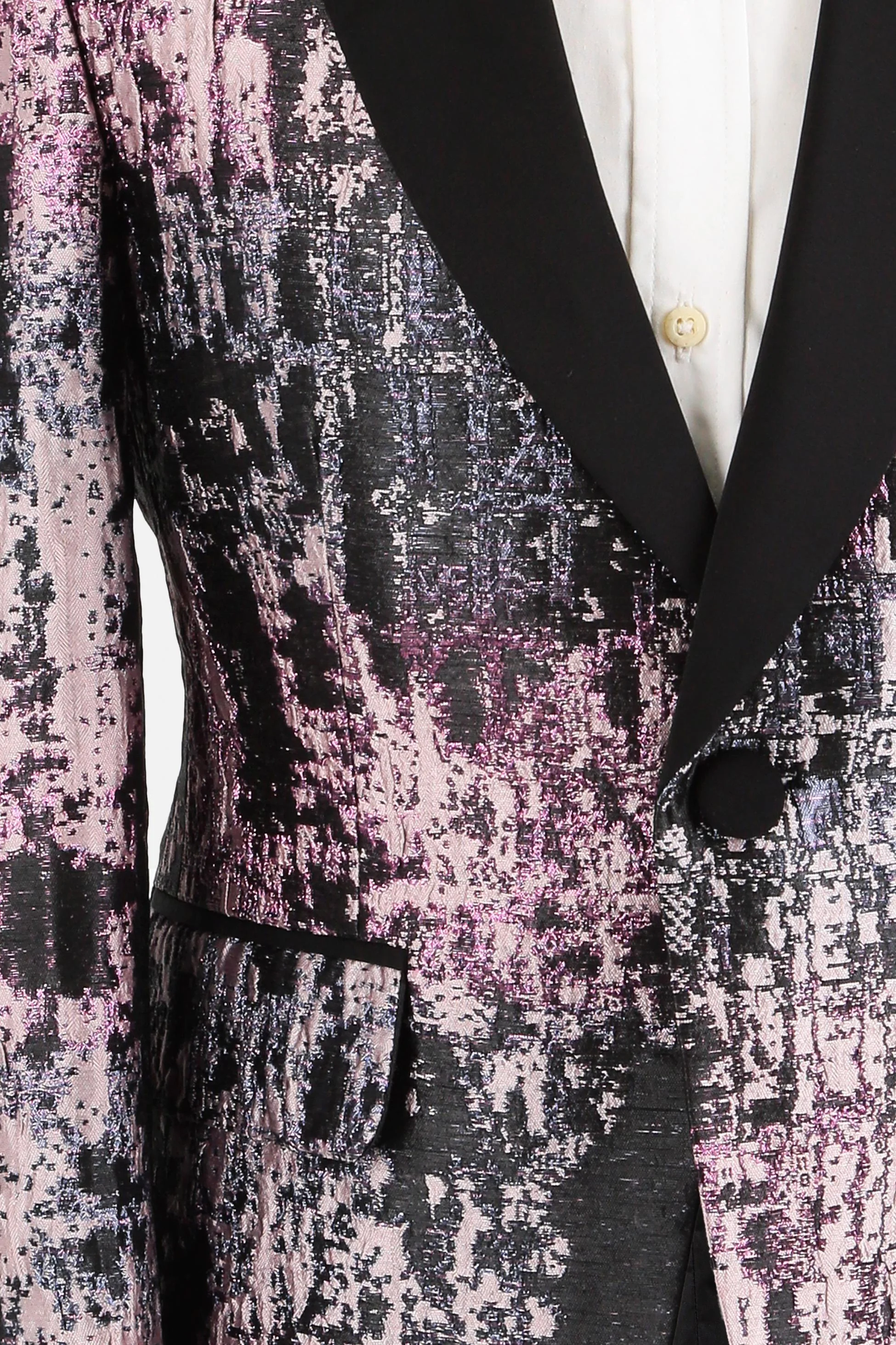 Boys Shimmery Patterned Tuxedo Suit - Black - Pink - Image 3