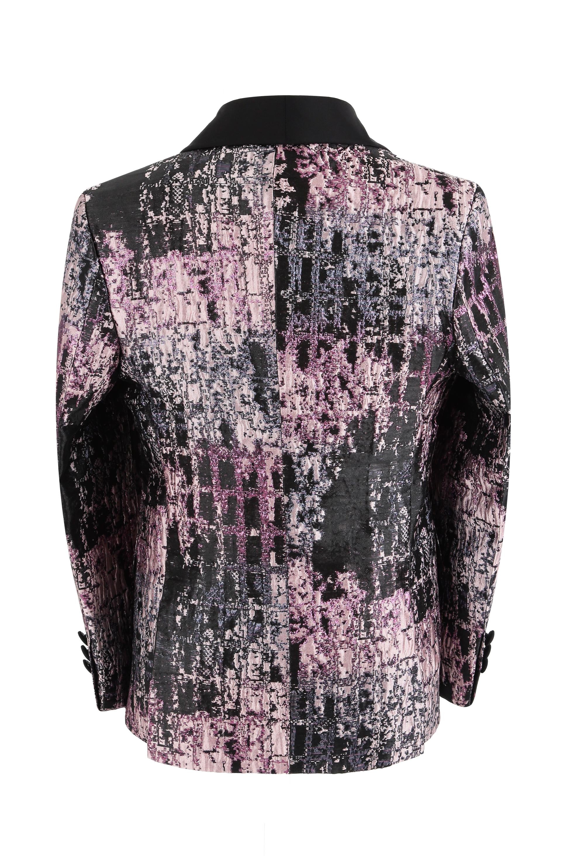 Boys Shimmery Patterned Tuxedo Suit - Black - Pink - Image 4
