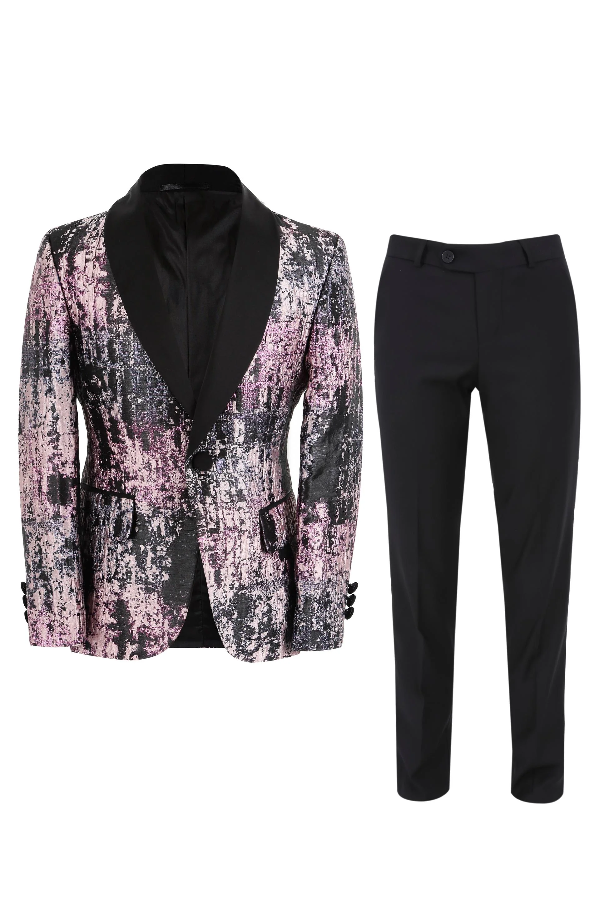 Boys Shimmery Patterned Tuxedo Suit - Black - Pink - Image 5