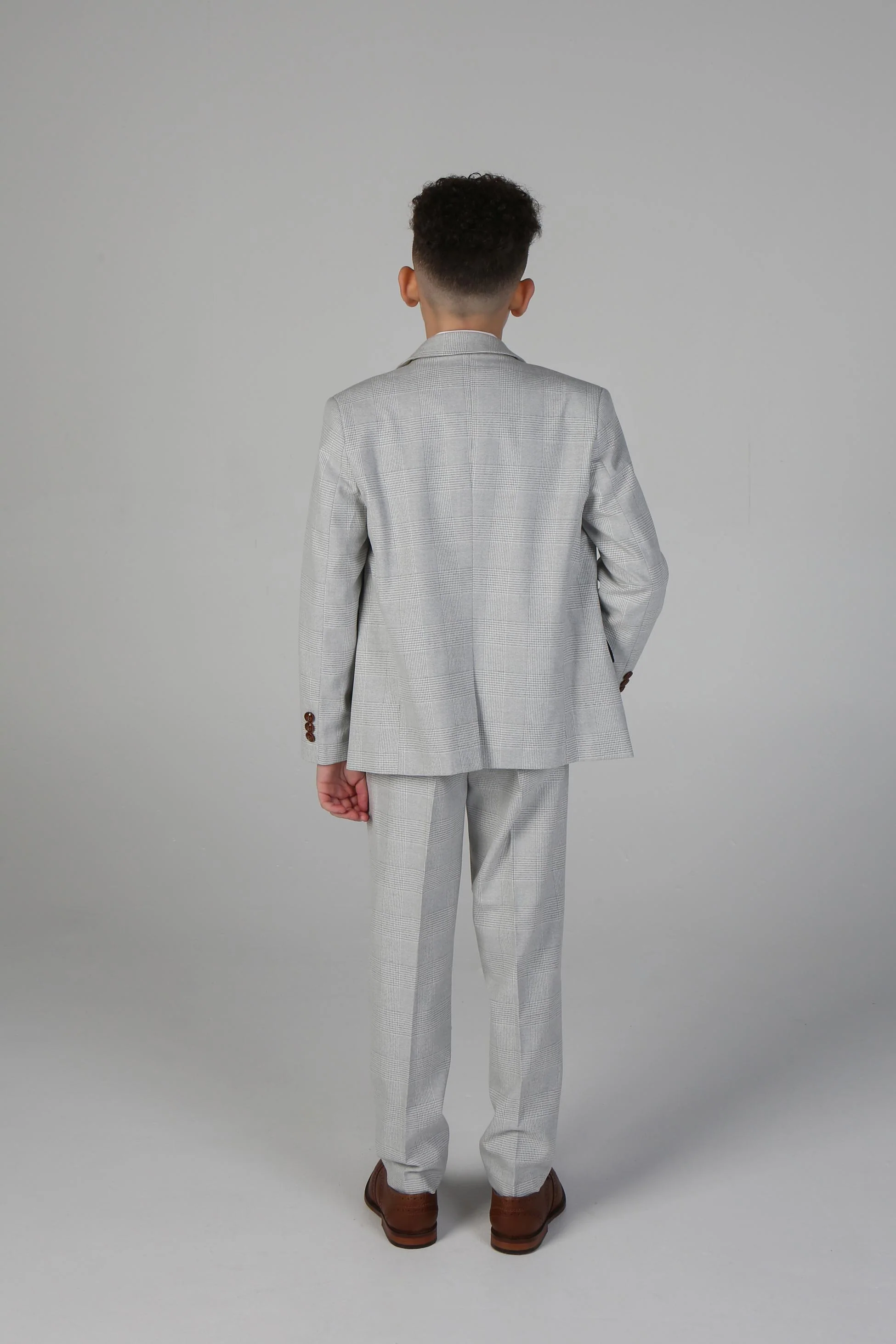 Boys Tailored Fit Tweed Check Suit - MARK - Stone Beige - Image 4