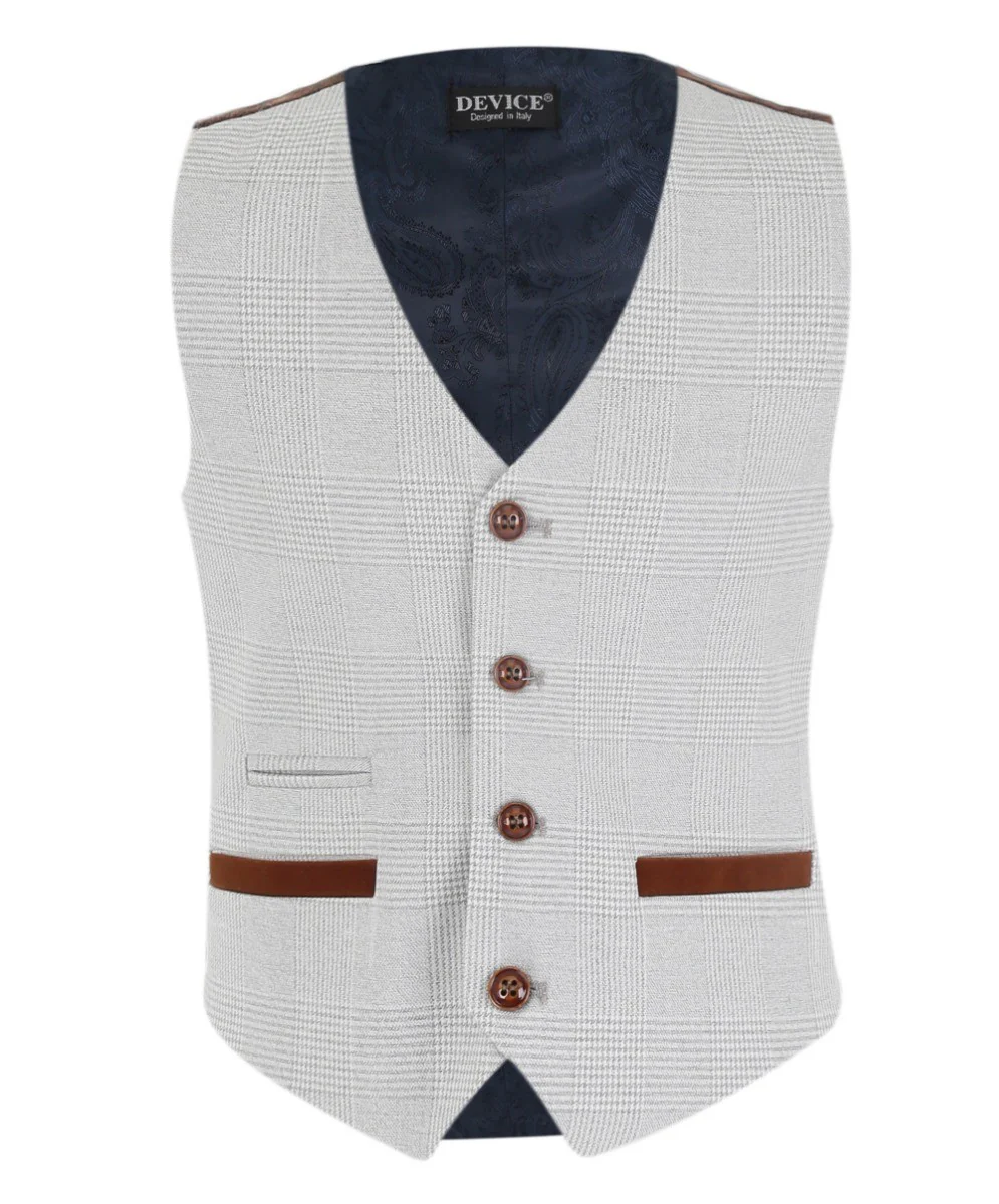 Boys Tailored Fit Tweed Check Suit - MARK - Stone Beige - Image 7